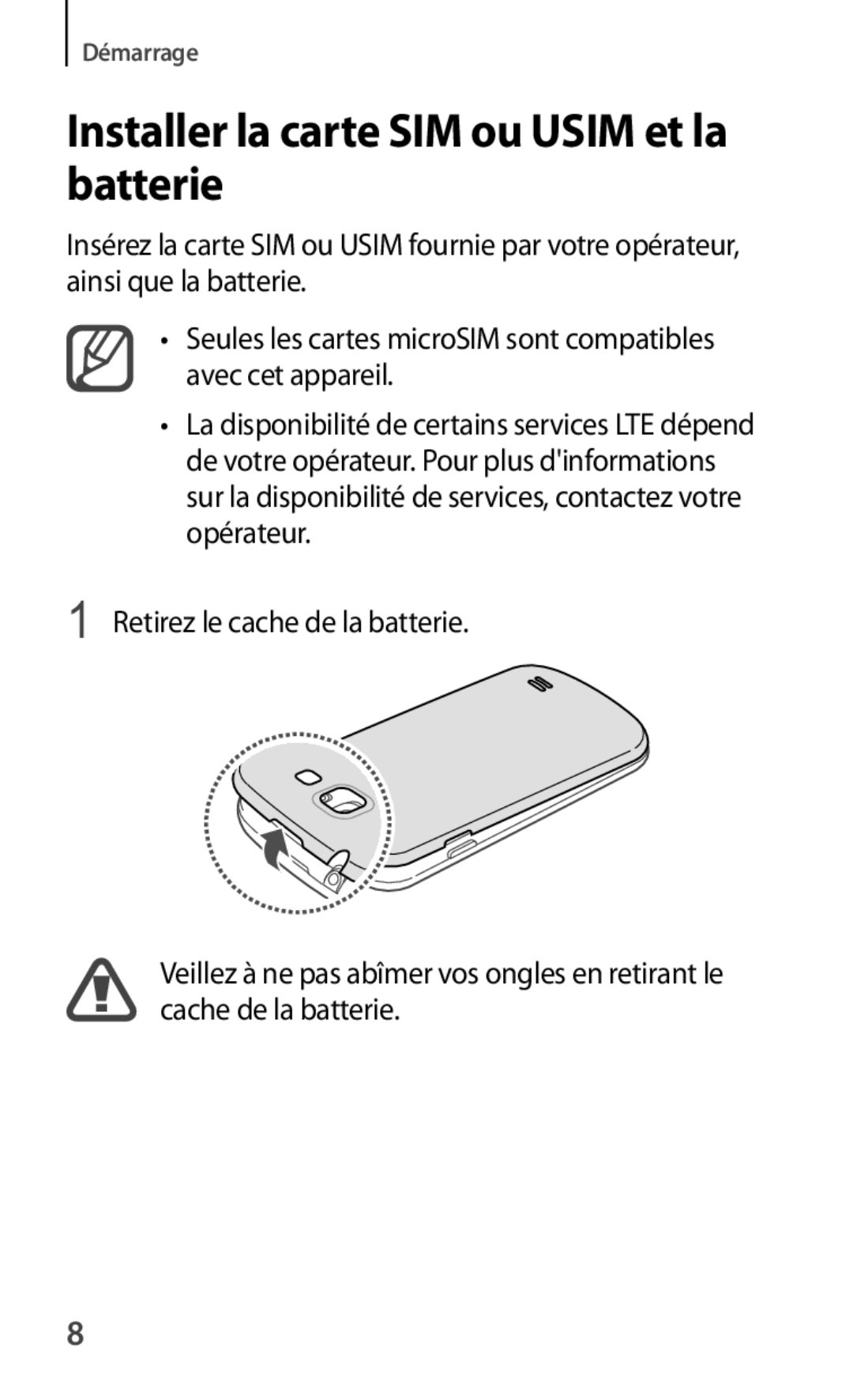 Samsung GT-I8730TAABOG, GT-I8730ZWABOG, GT-I8730ZWASFR, GT-I8730ZWAXEF manual Installer la carte SIM ou Usim et la batterie 