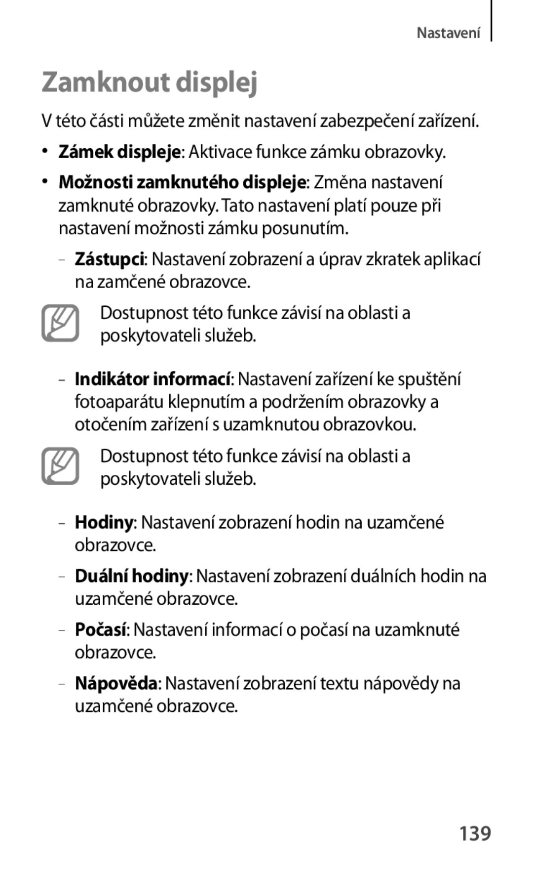 Samsung GT-I8730TAAETL, GT-I8730ZWAETL manual Zamknout displej, 139 