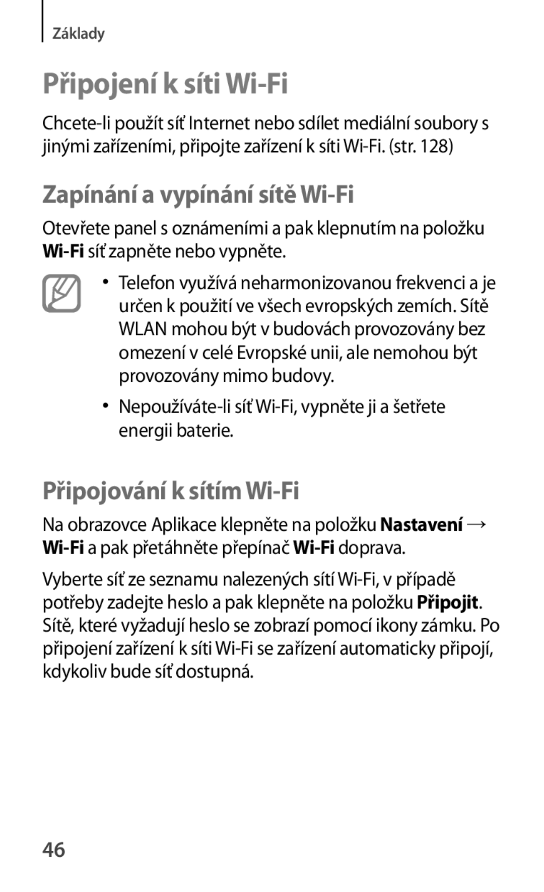 Samsung GT-I8730ZWAETL, GT-I8730TAAETL Připojení k síti Wi-Fi, Zapínání a vypínání sítě Wi-Fi, Připojování k sítím Wi-Fi 