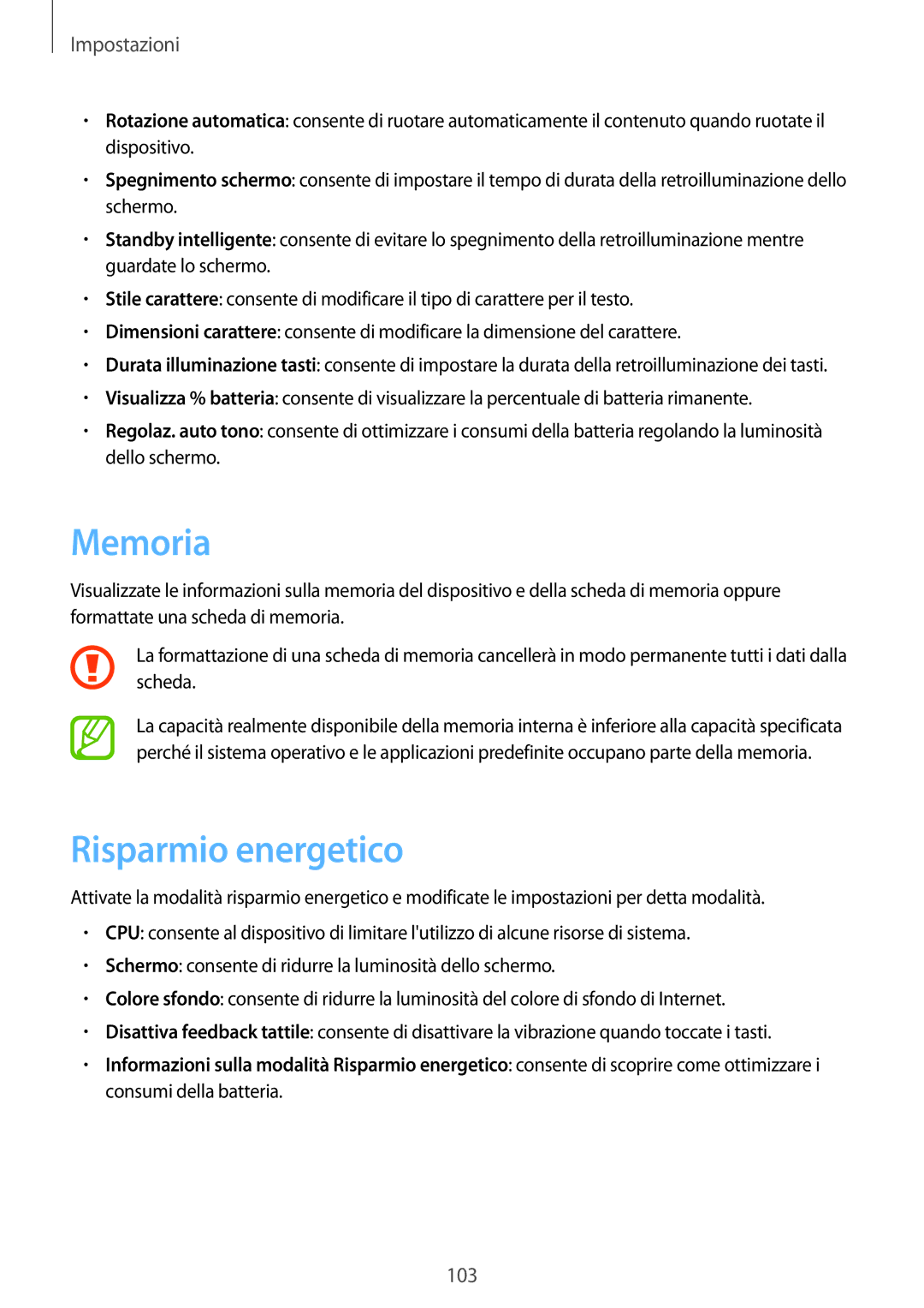 Samsung GT-I8730TAAOMN, GT-I8730ZWAITV, GT-I8730TAATIM, GT-I8730ZWATIM, GT-I8730TAAITV manual Memoria, Risparmio energetico 