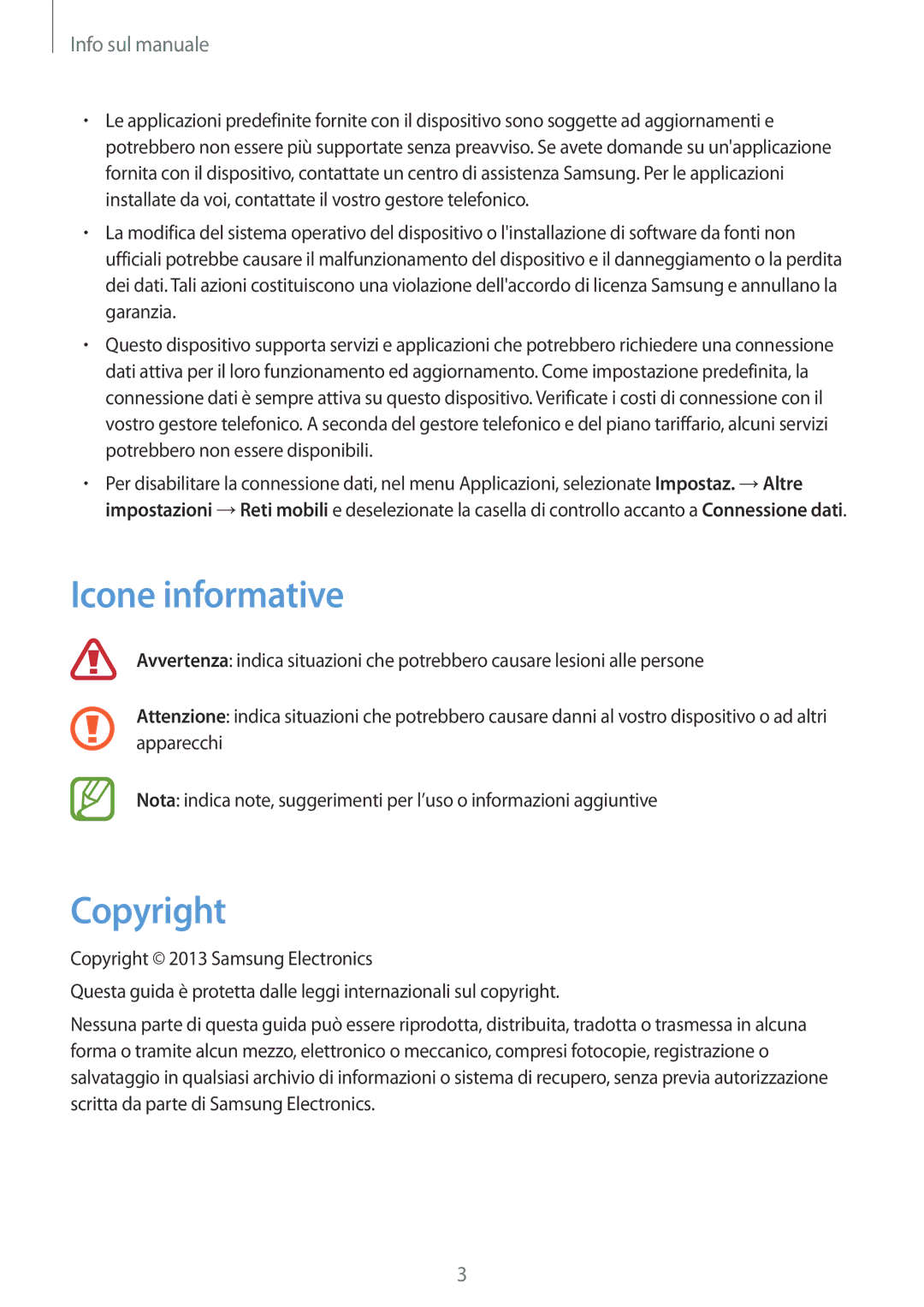 Samsung GT-I8730TAAOMN, GT-I8730ZWAITV, GT-I8730TAATIM, GT-I8730ZWATIM, GT-I8730TAAITV manual Icone informative, Copyright 