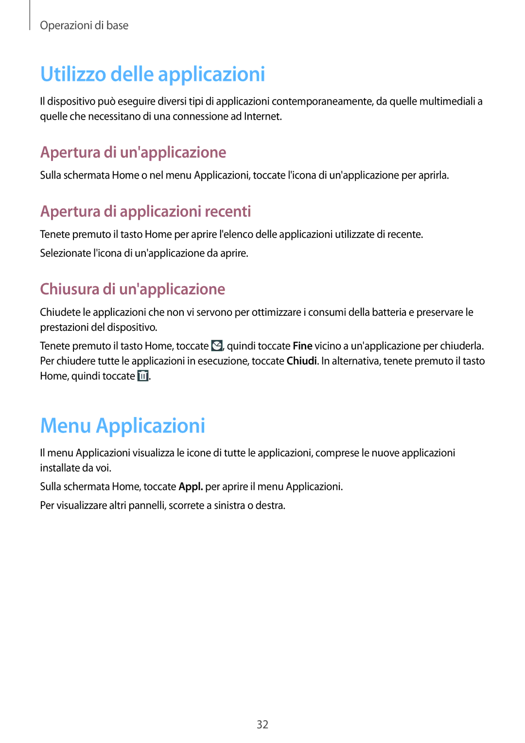 Samsung GT-I8730ZWATIM, GT-I8730ZWAITV manual Utilizzo delle applicazioni, Menu Applicazioni, Apertura di unapplicazione 