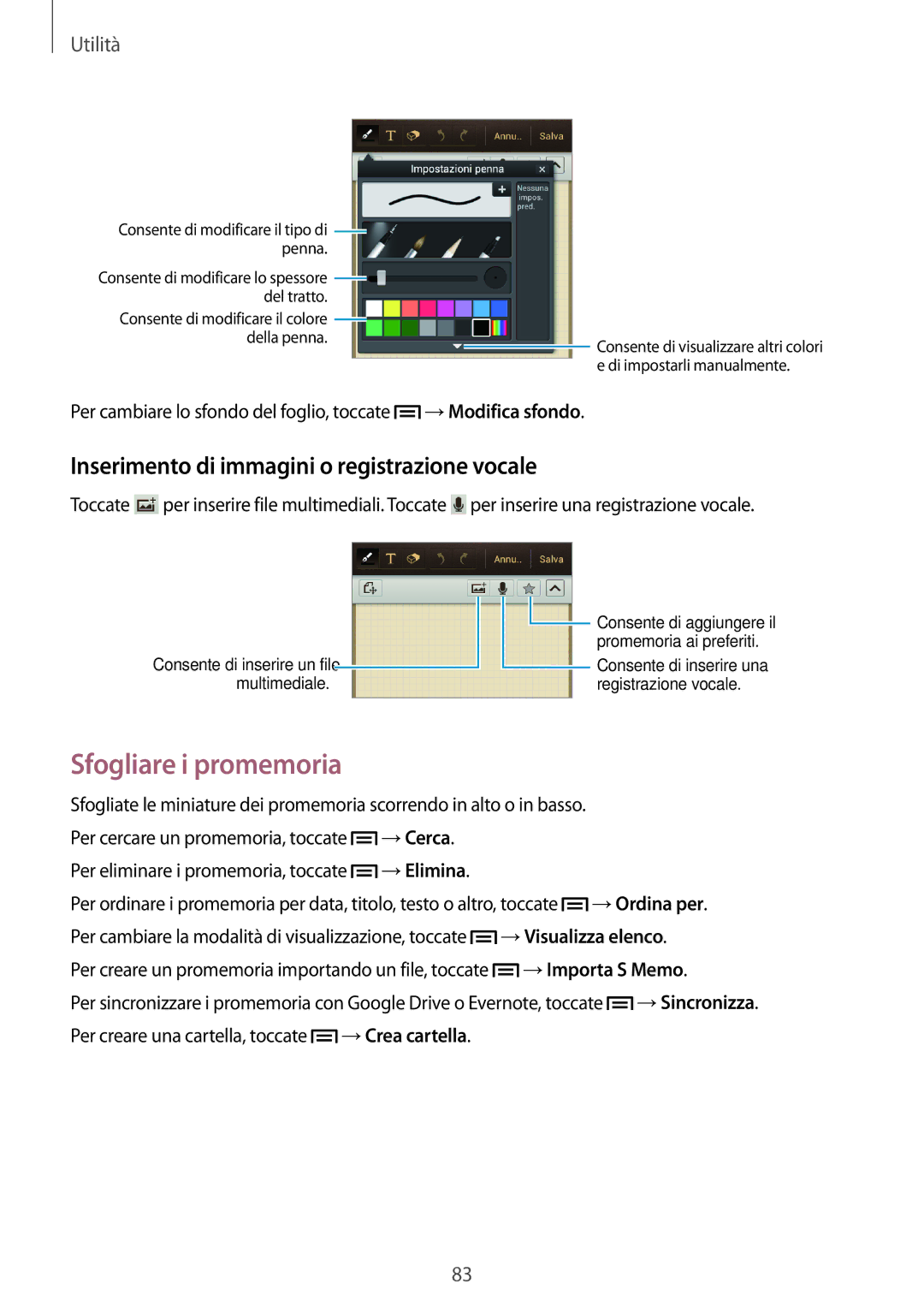 Samsung GT-I8730TAAOMN, GT-I8730ZWAITV manual Sfogliare i promemoria, Inserimento di immagini o registrazione vocale 