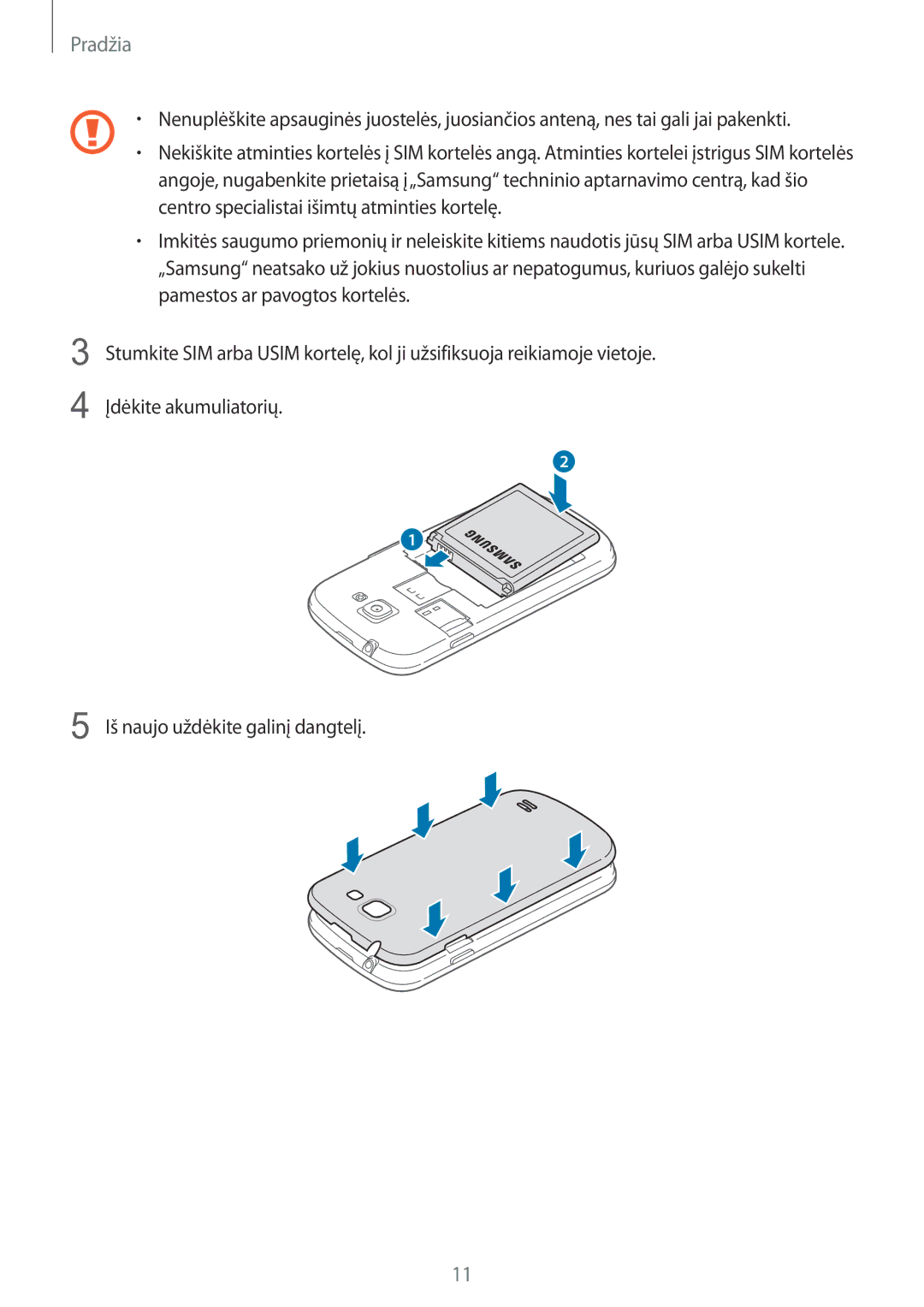 Samsung GT-I8730ZWASEB manual Pradžia 