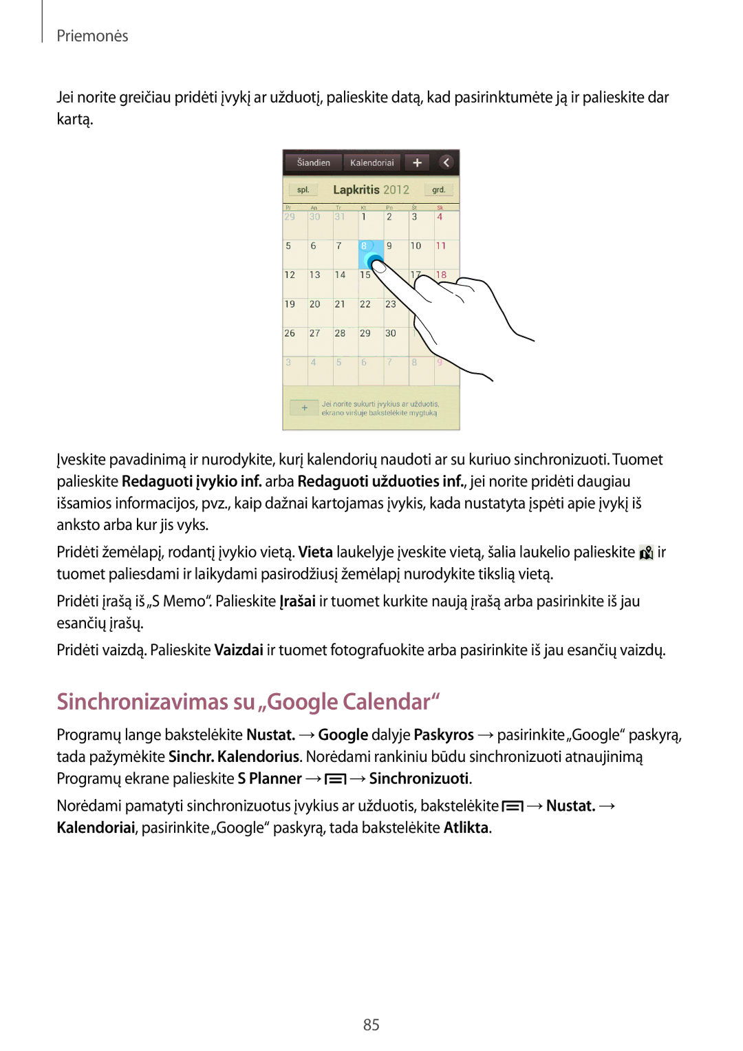 Samsung GT-I8730ZWASEB manual Sinchronizavimas su„Google Calendar 