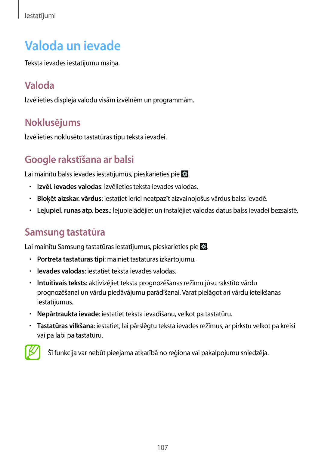 Samsung GT-I8730ZWASEB manual Valoda un ievade, Noklusējums, Google rakstīšana ar balsi, Samsung tastatūra 