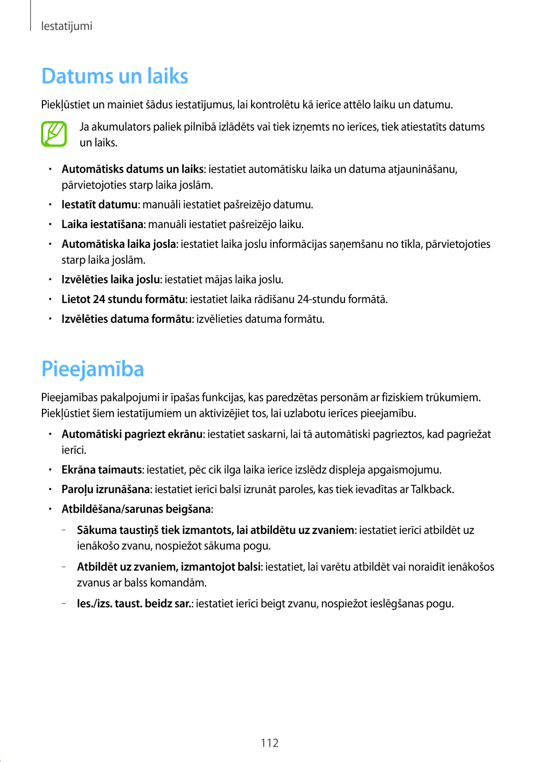 Samsung GT-I8730ZWASEB manual Datums un laiks, Pieejamība 