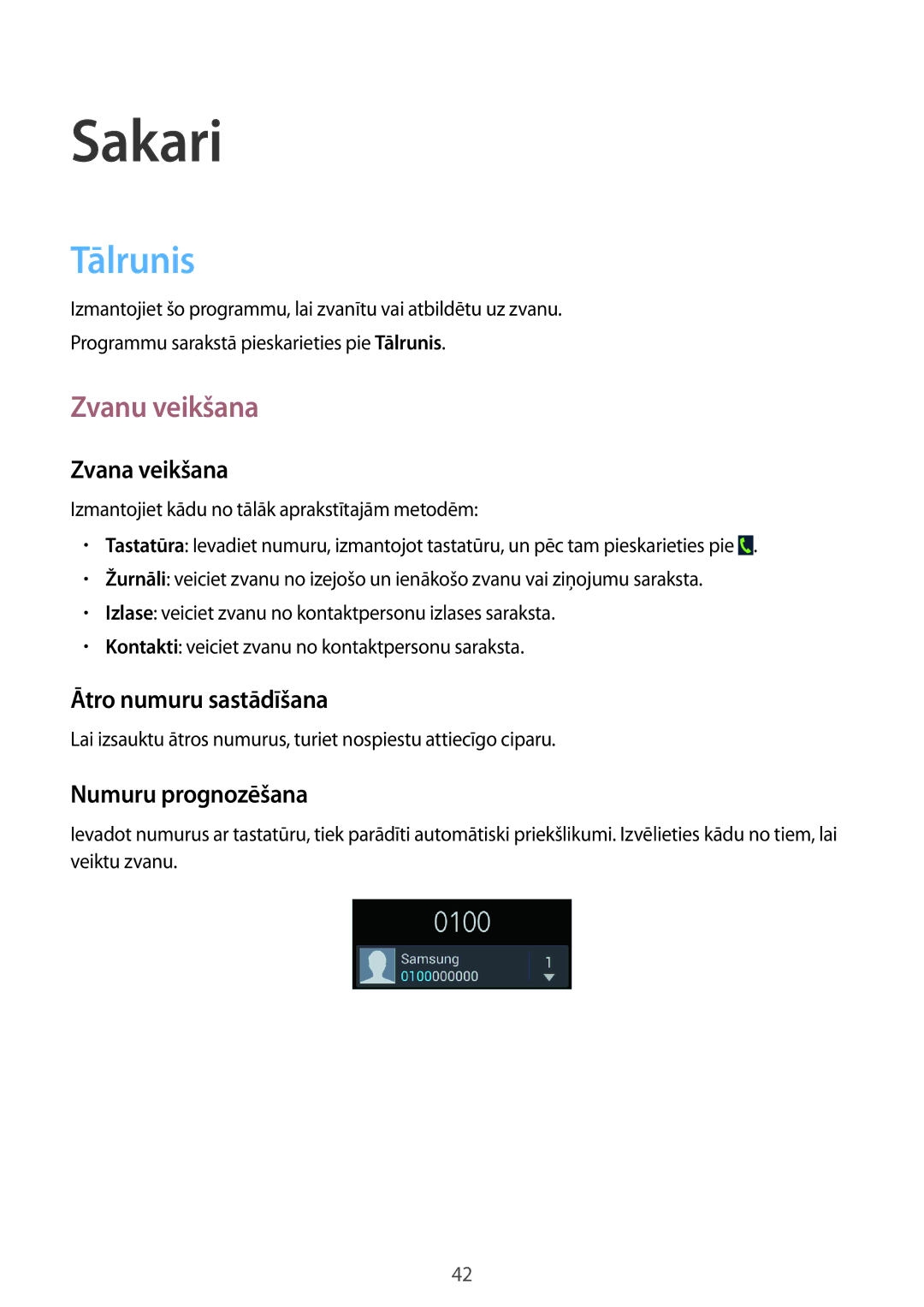 Samsung GT-I8730ZWASEB manual Sakari, Tālrunis, Zvanu veikšana 