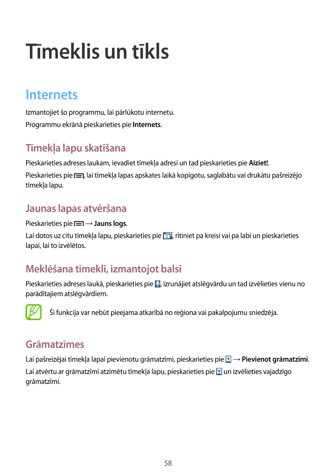 Samsung GT-I8730ZWASEB manual Tīmeklis un tīkls, Internets 