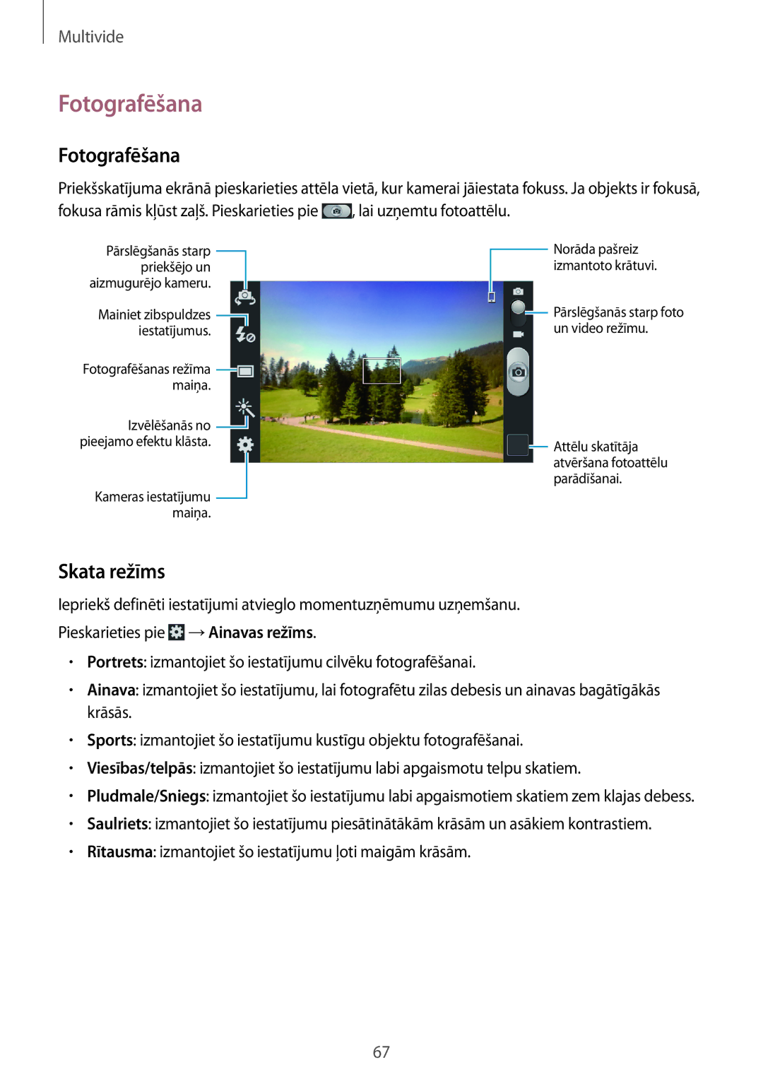 Samsung GT-I8730ZWASEB manual Fotografēšana, Skata režīms 