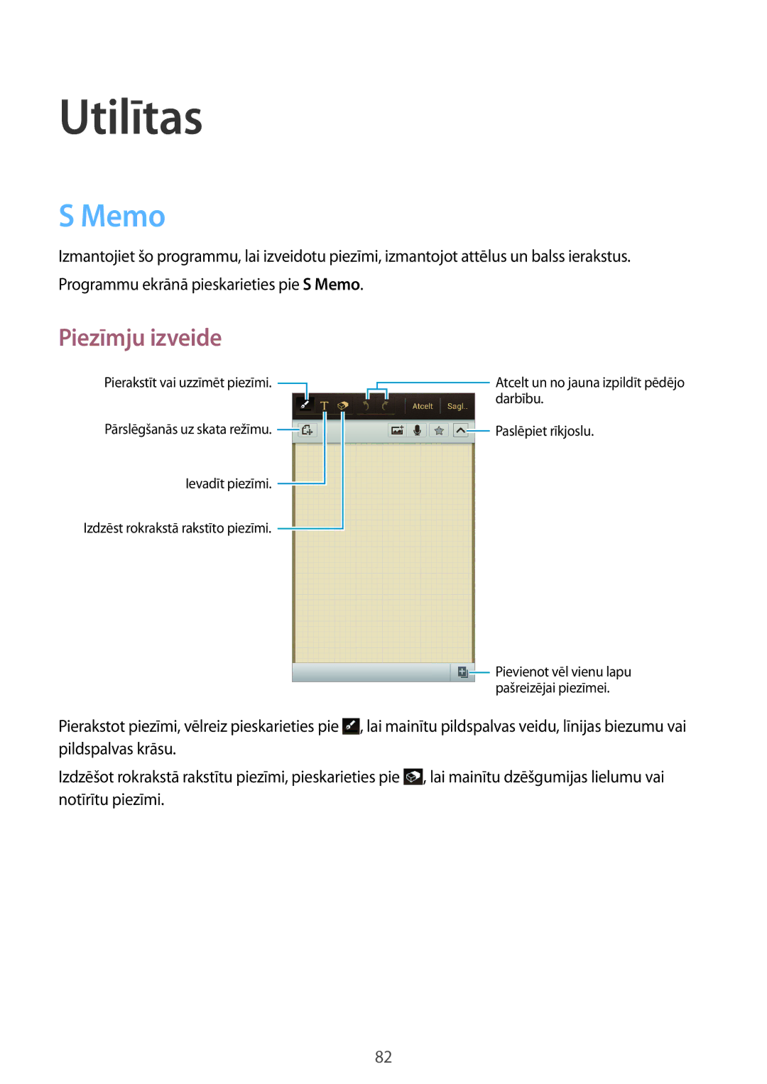 Samsung GT-I8730ZWASEB manual Utilītas, Memo, Piezīmju izveide 