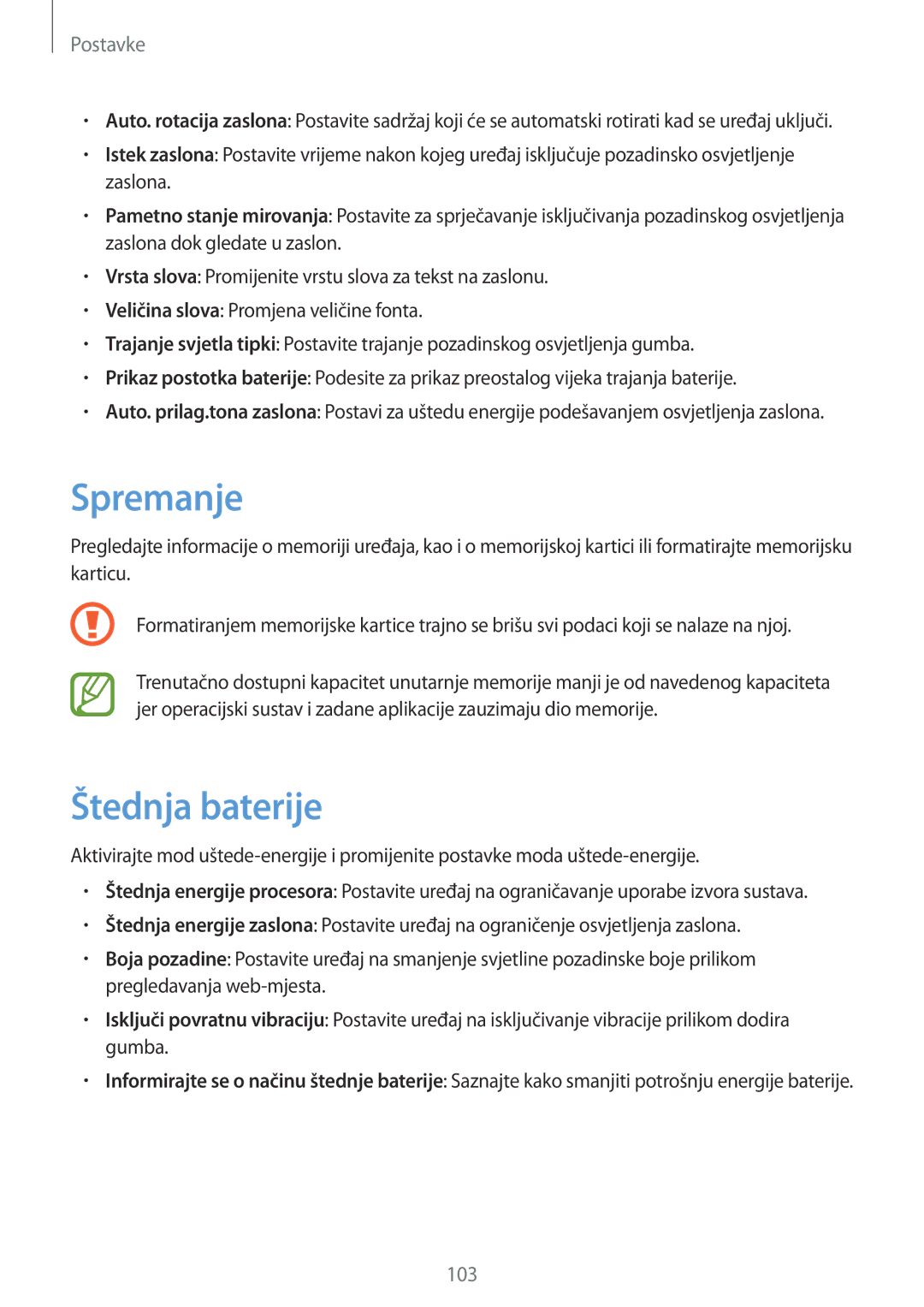 Samsung GT-I8730ZWAVIP manual Spremanje, Štednja baterije 