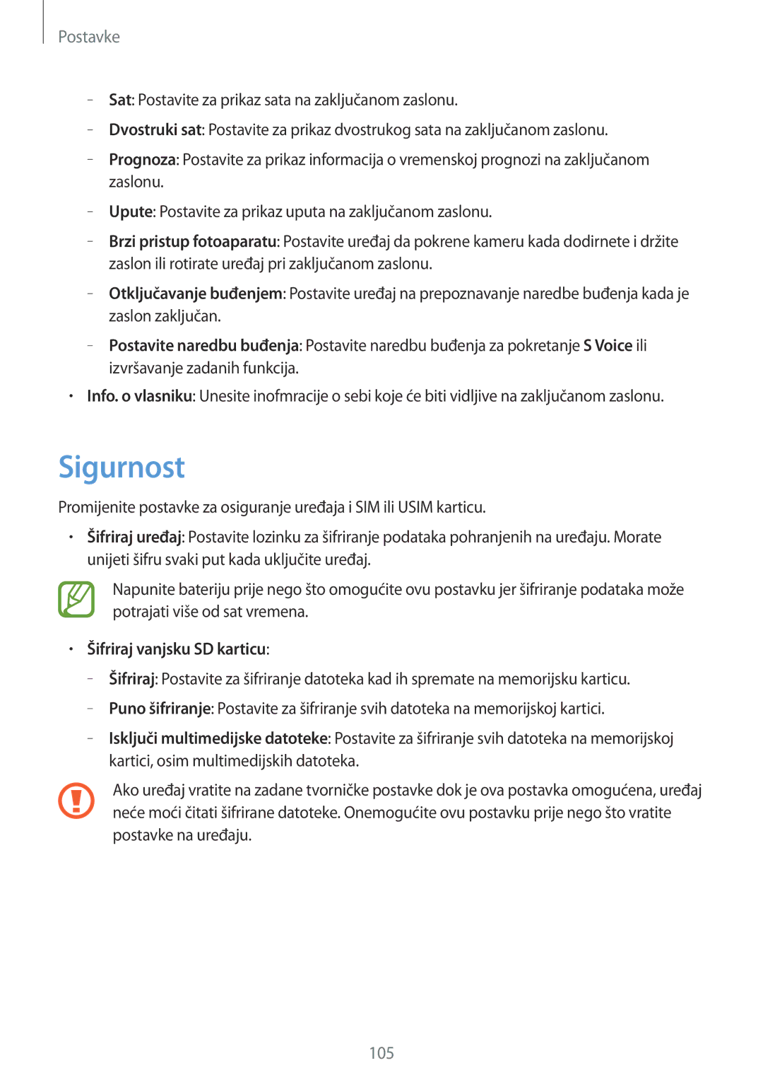 Samsung GT-I8730ZWAVIP manual Sigurnost, Šifriraj vanjsku SD karticu 