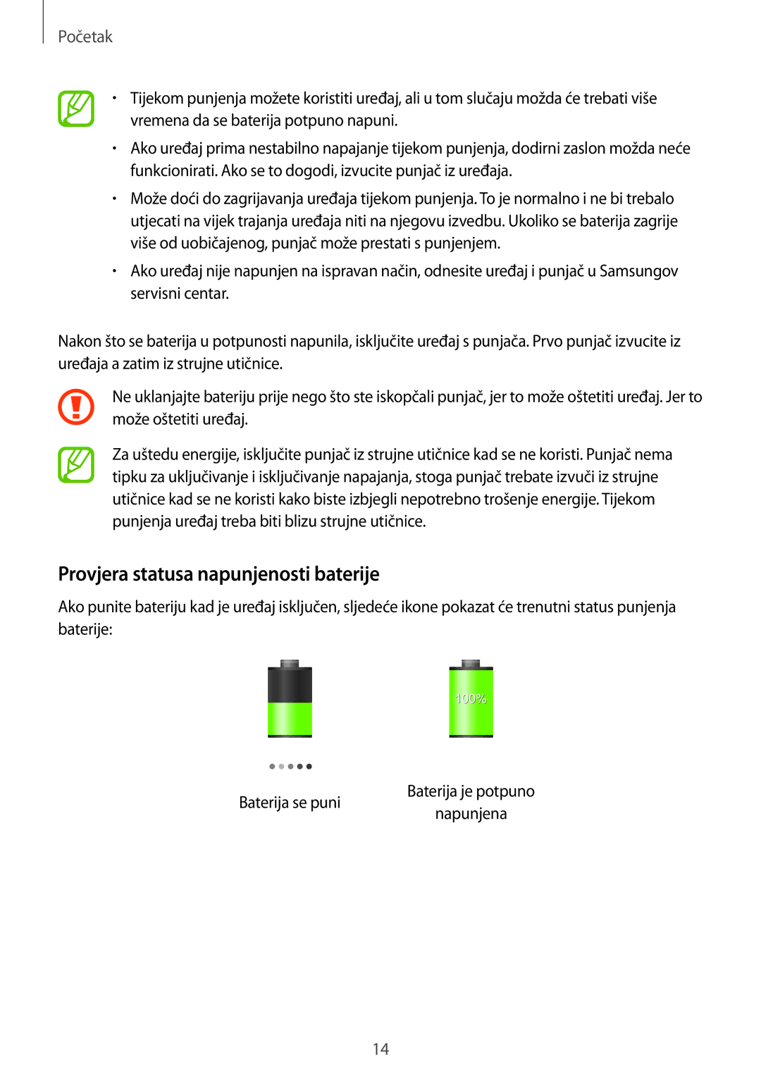 Samsung GT-I8730ZWAVIP manual Provjera statusa napunjenosti baterije 