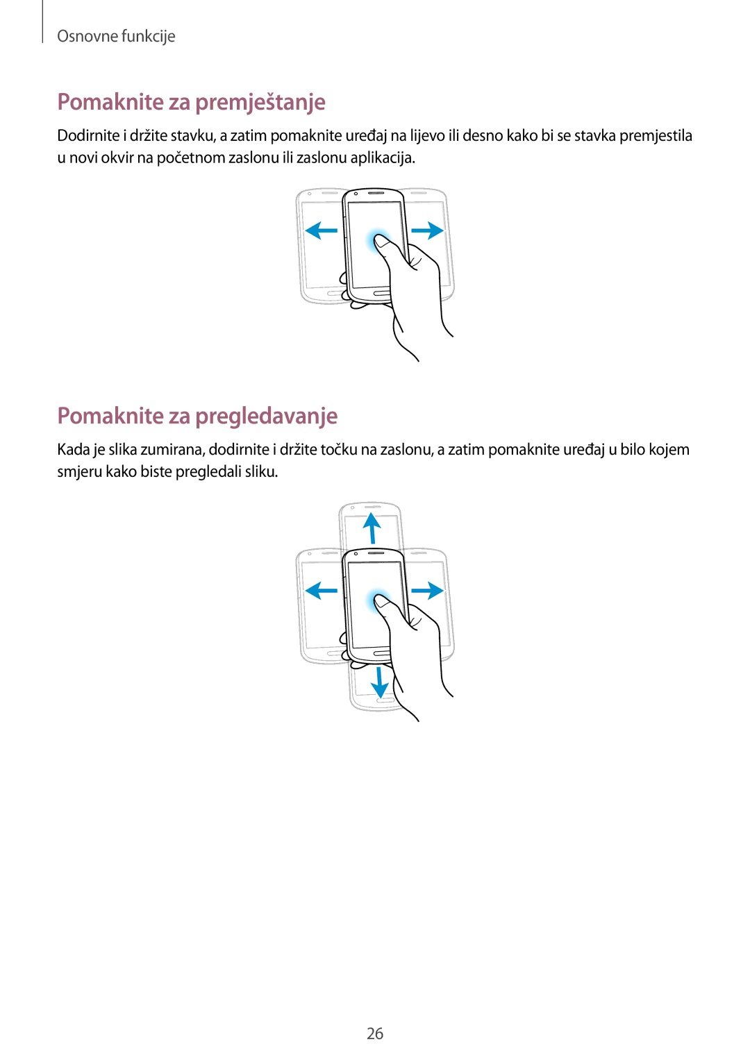 Samsung GT-I8730ZWAVIP manual Pomaknite za premještanje, Pomaknite za pregledavanje 