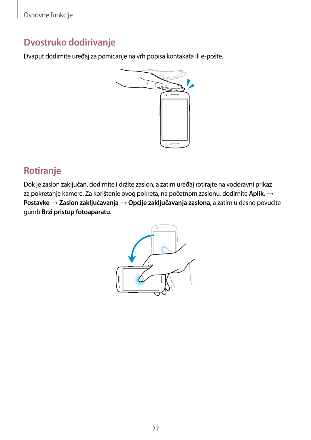 Samsung GT-I8730ZWAVIP manual Dvostruko dodirivanje, Rotiranje 