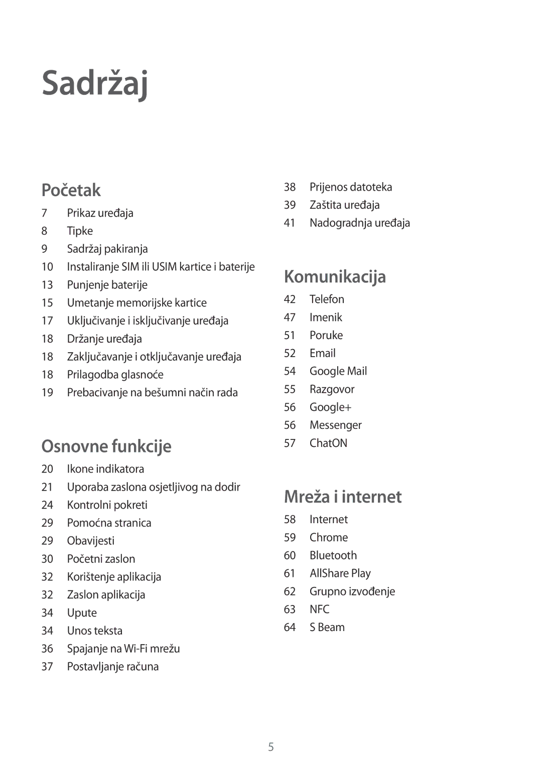 Samsung GT-I8730ZWAVIP manual Sadržaj, Početak 