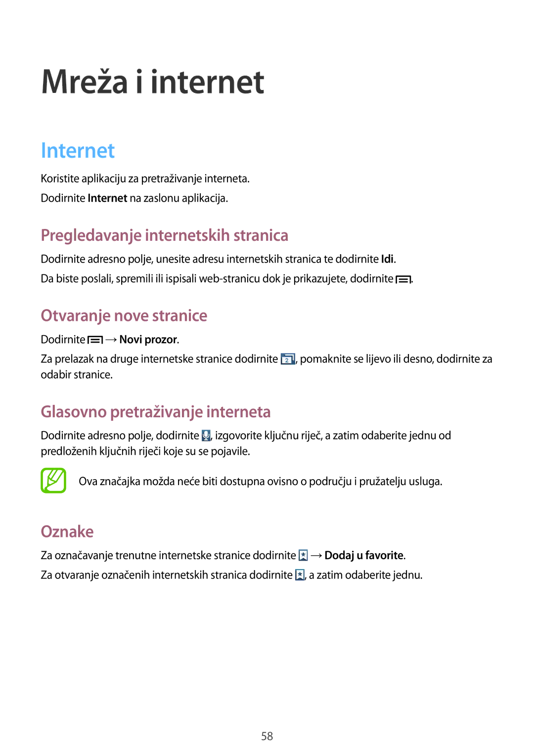 Samsung GT-I8730ZWAVIP manual Mreža i internet, Internet 