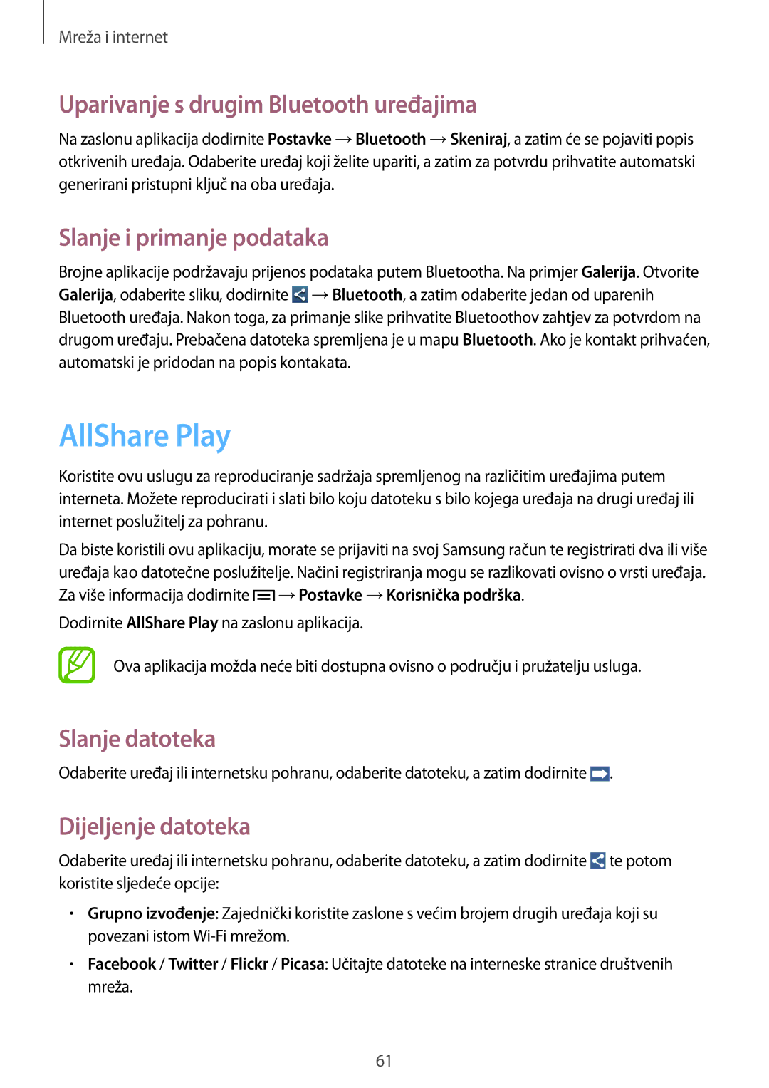 Samsung GT-I8730ZWAVIP AllShare Play, Uparivanje s drugim Bluetooth uređajima, Slanje i primanje podataka, Slanje datoteka 