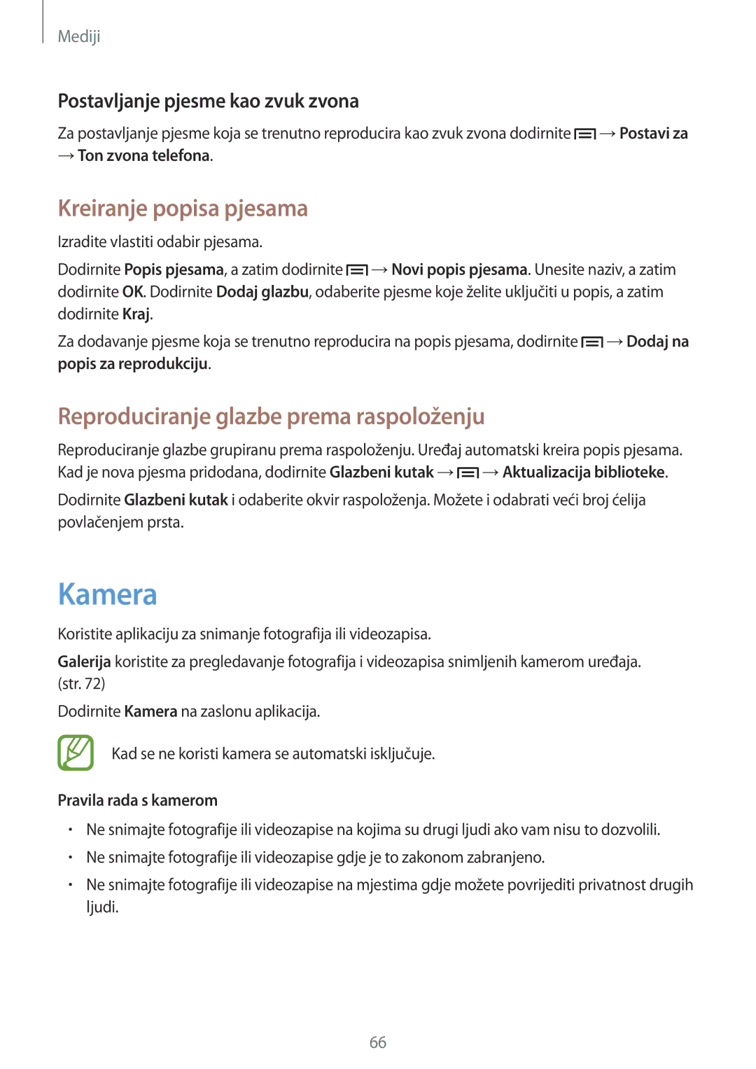 Samsung GT-I8730ZWAVIP manual Kamera, Kreiranje popisa pjesama, Reproduciranje glazbe prema raspoloženju 