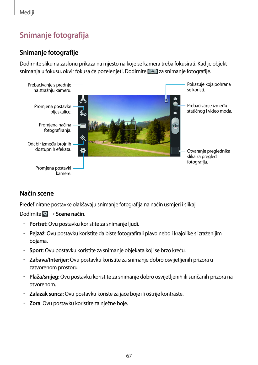 Samsung GT-I8730ZWAVIP manual Snimanje fotografija, Snimanje fotografije, Način scene 