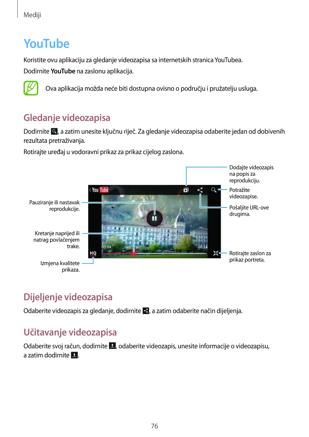 Samsung GT-I8730ZWAVIP manual YouTube, Gledanje videozapisa, Učitavanje videozapisa 