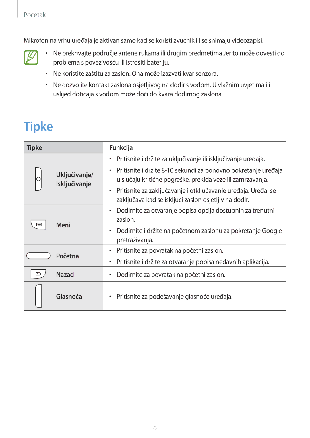 Samsung GT-I8730ZWAVIP manual Tipke 