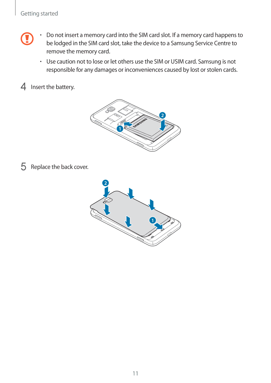 Samsung GT-I8750 user manual Insert the battery Replace the back cover 