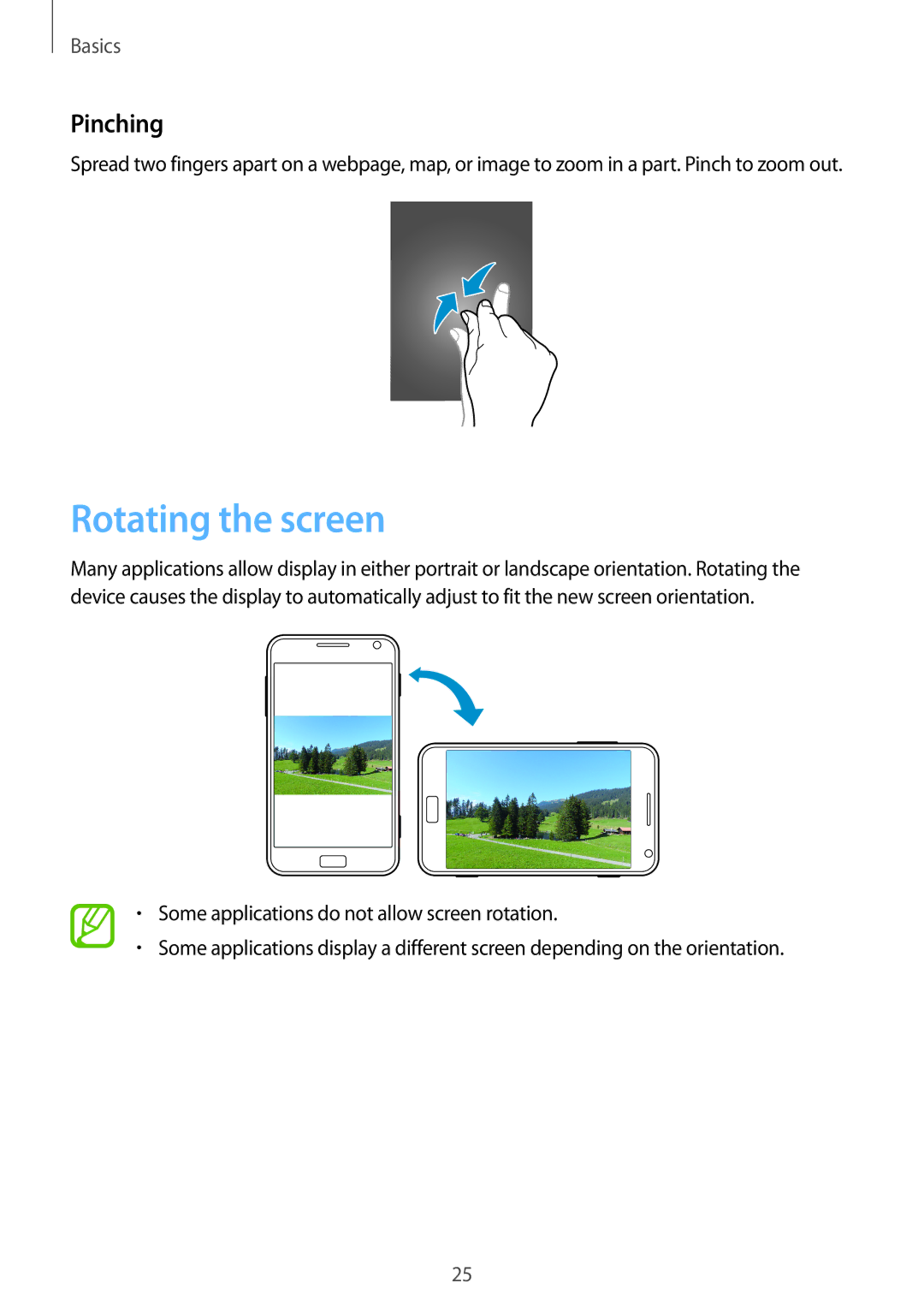 Samsung GT-I8750 user manual Rotating the screen, Pinching 