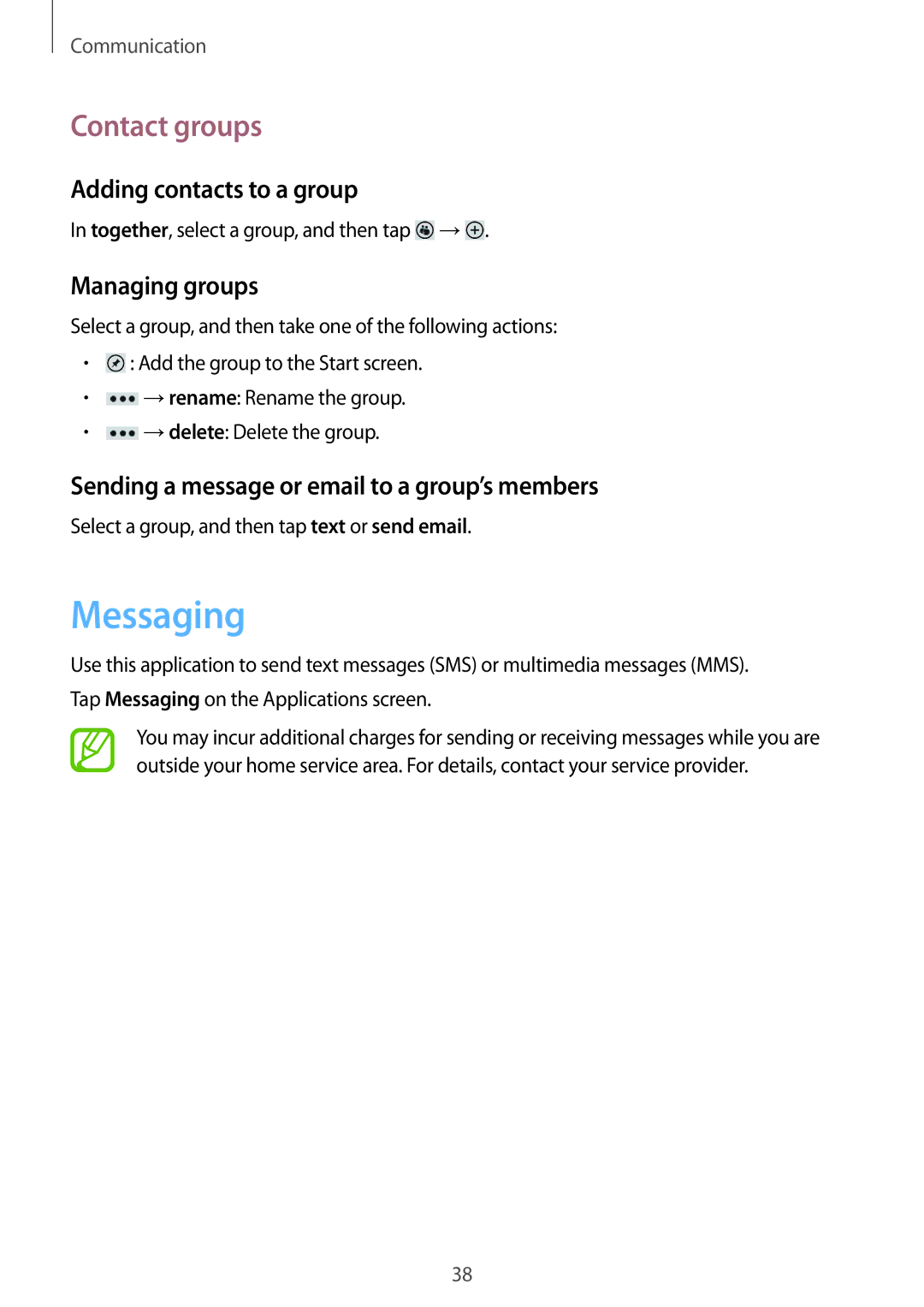 Samsung GT-I8750 user manual Messaging, Contact groups, Adding contacts to a group, Managing groups 