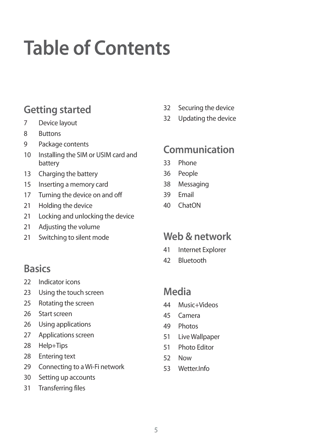 Samsung GT-I8750 user manual Table of Contents 