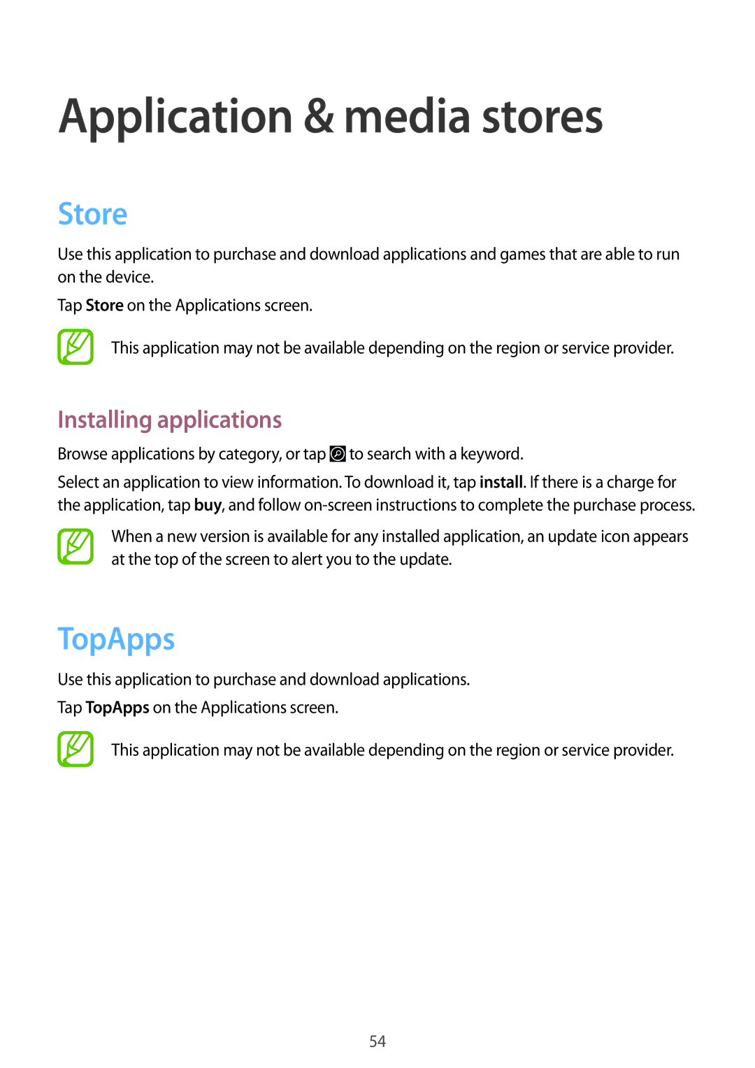 Samsung GT-I8750 user manual Application & media stores, Store, TopApps 