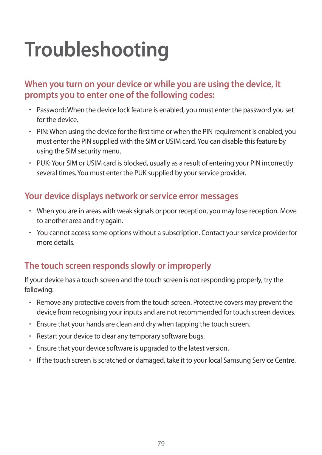 Samsung GT-I8750 user manual Troubleshooting, Your device displays network or service error messages 