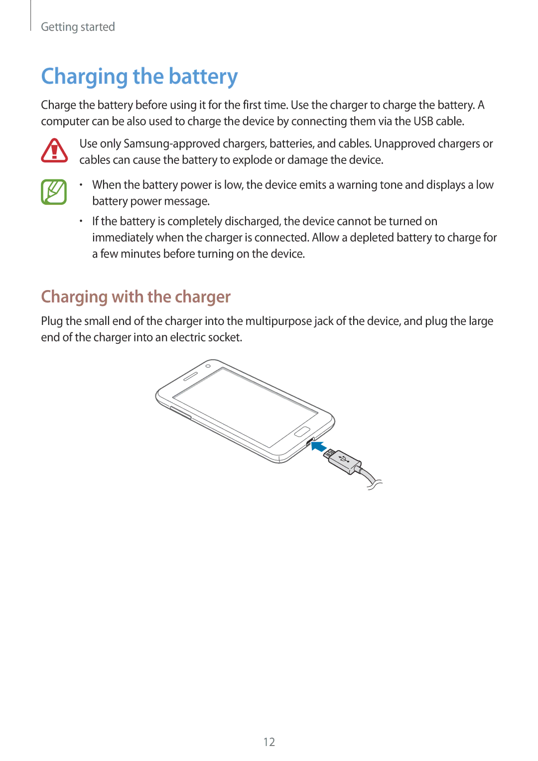 Samsung GT-I8750ALAORX, GT-I8750ALAATO, GT-I8750ALADTM, GT-I8750ALADBT manual Charging the battery, Charging with the charger 