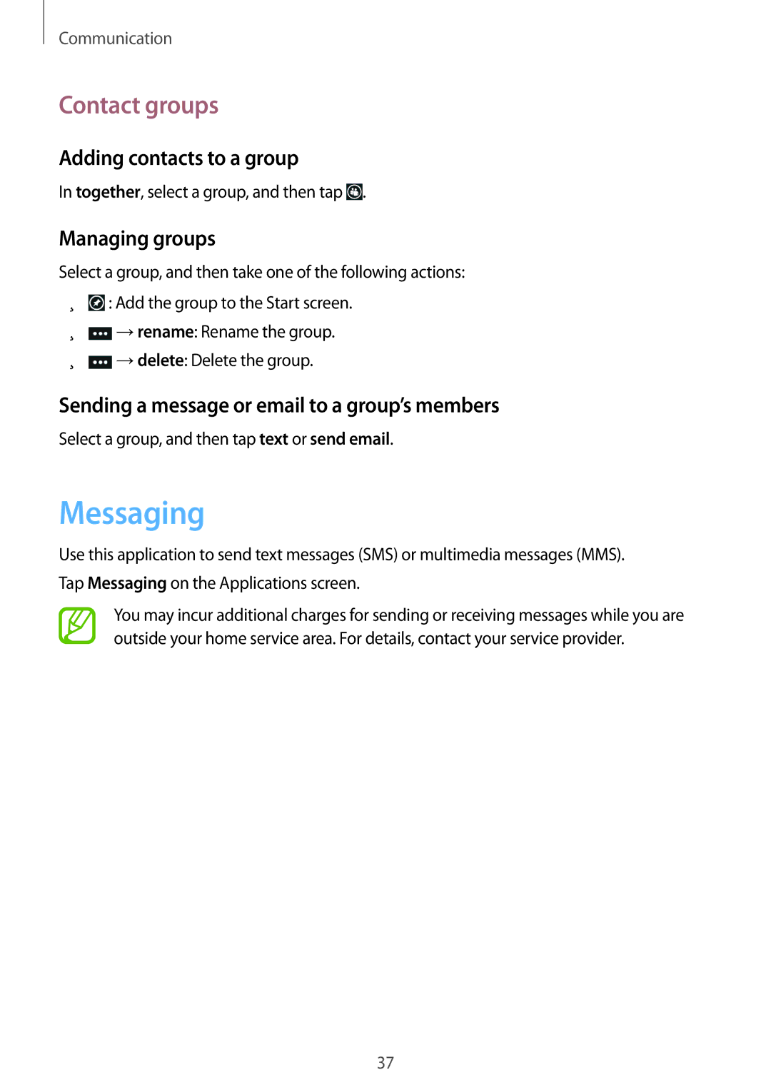 Samsung GT-I8750ALAXEH, GT-I8750ALAATO manual Messaging, Contact groups, Adding contacts to a group, Managing groups 