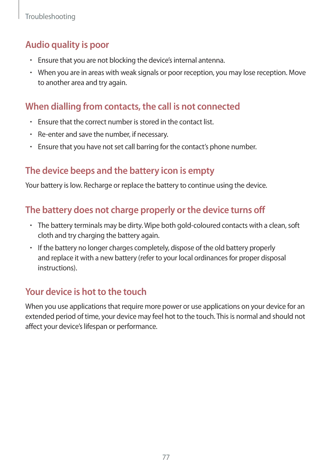 Samsung GT-I8750ALAXEH, GT-I8750ALAATO, GT-I8750ALADTM, GT-I8750ALADBT manual Device beeps and the battery icon is empty 