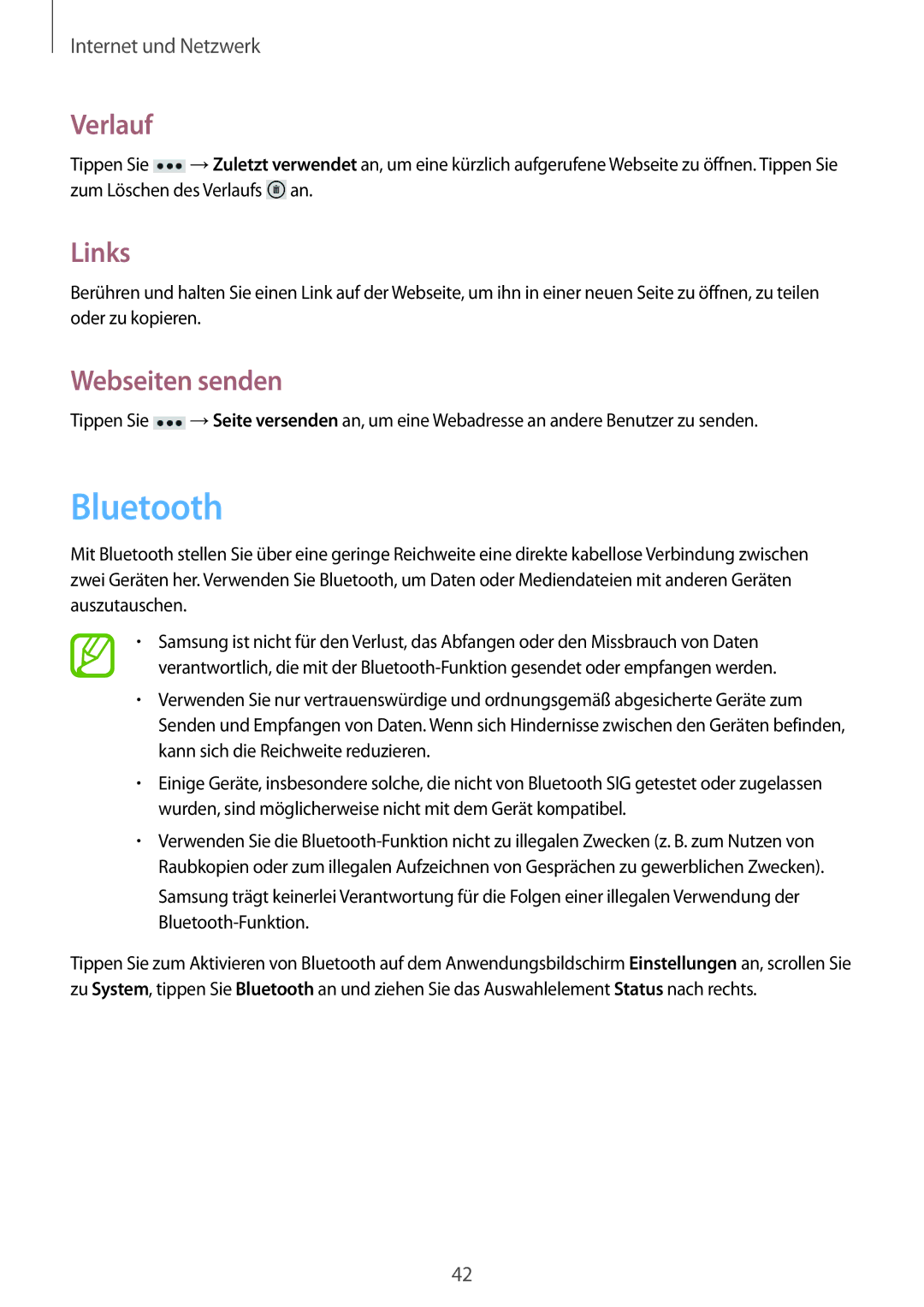 Samsung GT-I8750ALADBT, GT-I8750ALAATO, GT-I8750ALADTM, GT-I8750ALAITV manual Bluetooth, Verlauf, Links, Webseiten senden 