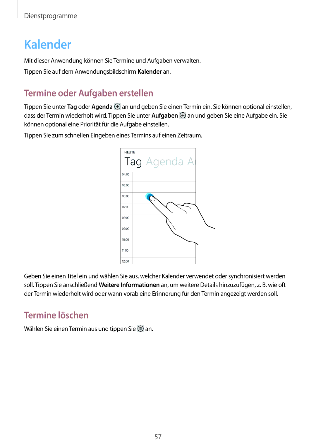 Samsung GT-I8750ALADBT, GT-I8750ALAATO, GT-I8750ALADTM manual Kalender, Termine oder Aufgaben erstellen, Termine löschen 