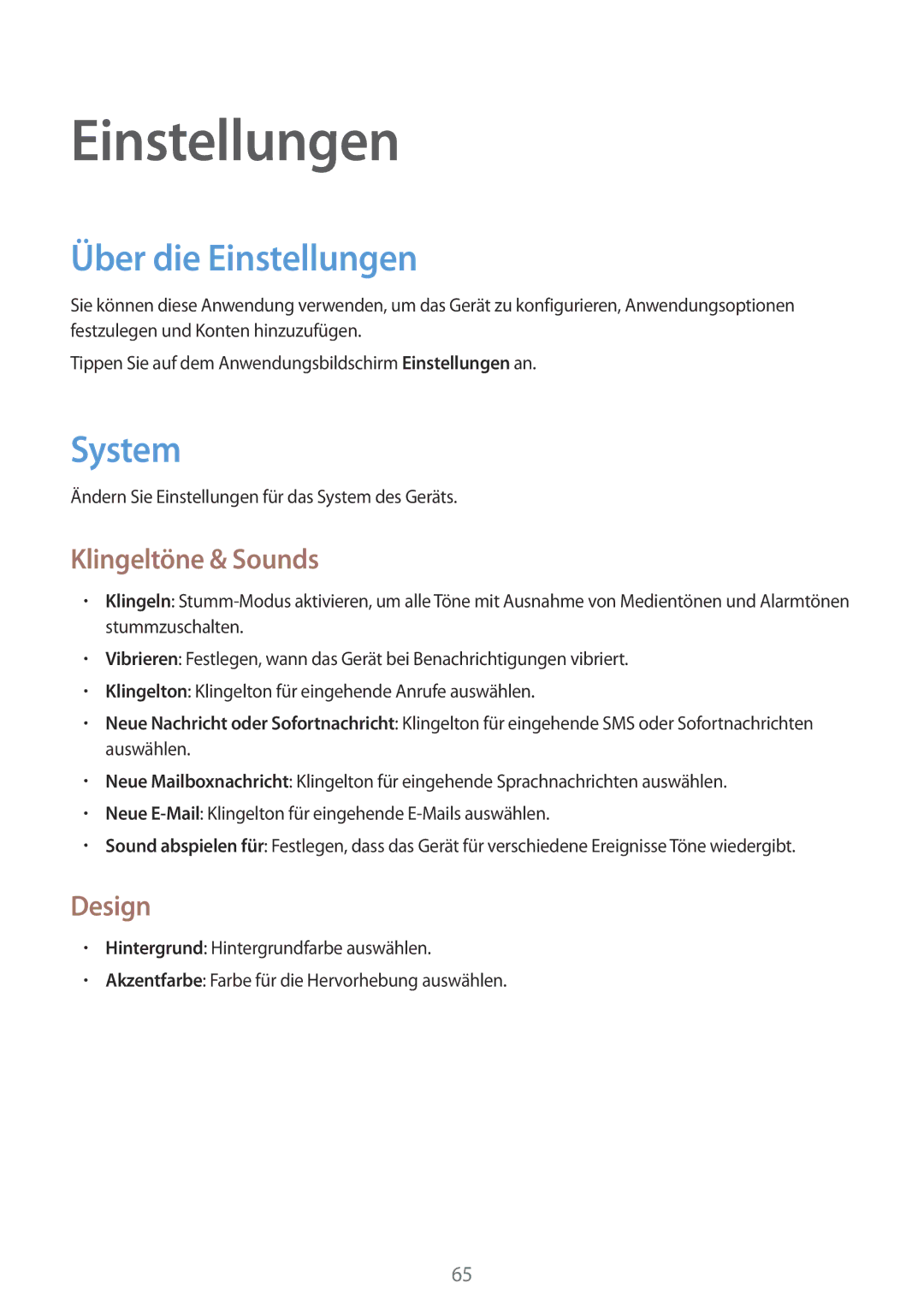 Samsung GT-I8750ALAATO, GT-I8750ALADTM, GT-I8750ALADBT Über die Einstellungen, System, Klingeltöne & Sounds, Design 