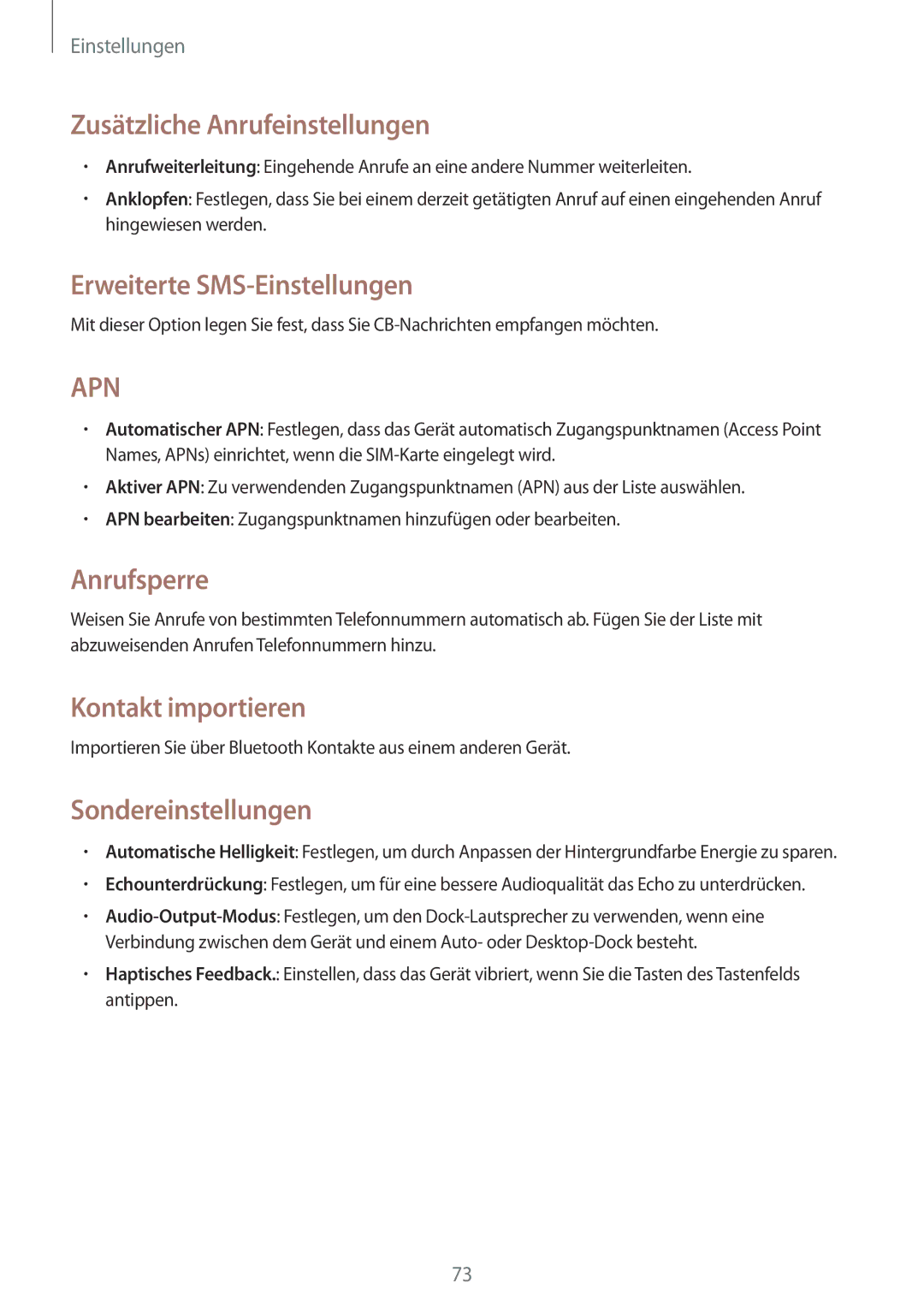 Samsung GT-I8750ALAITV Zusätzliche Anrufeinstellungen, Erweiterte SMS-Einstellungen, Anrufsperre, Kontakt importieren 