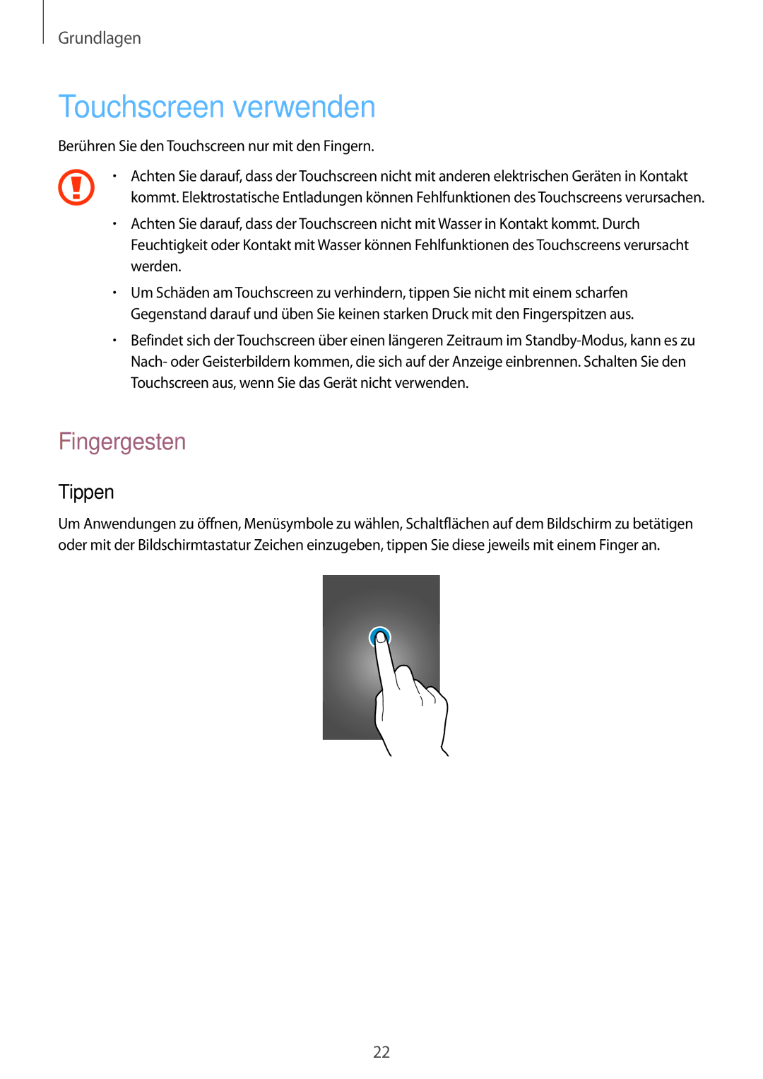 Samsung GT-I8750ALADBT, GT-I8750ALAATO, GT-I8750ALADTM, GT-I8750ALAITV manual Touchscreen verwenden, Fingergesten, Tippen 