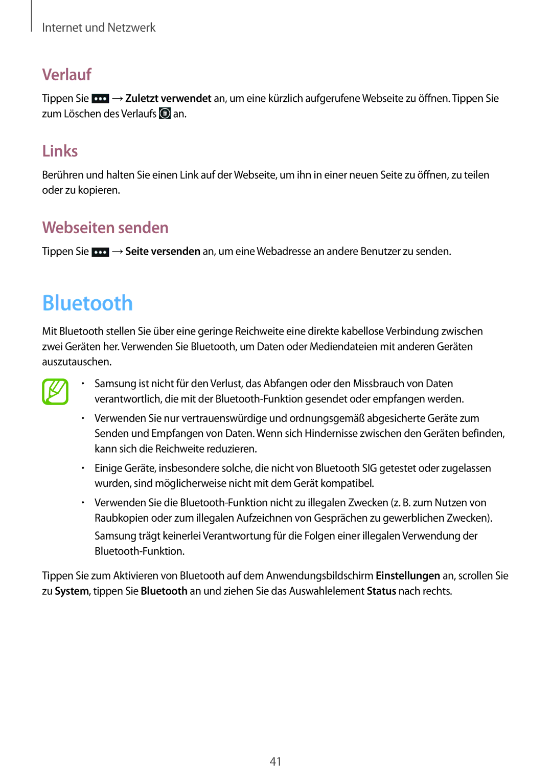 Samsung GT-I8750ALADTM, GT-I8750ALAATO, GT-I8750ALADBT, GT-I8750ALAITV manual Bluetooth, Verlauf, Links, Webseiten senden 