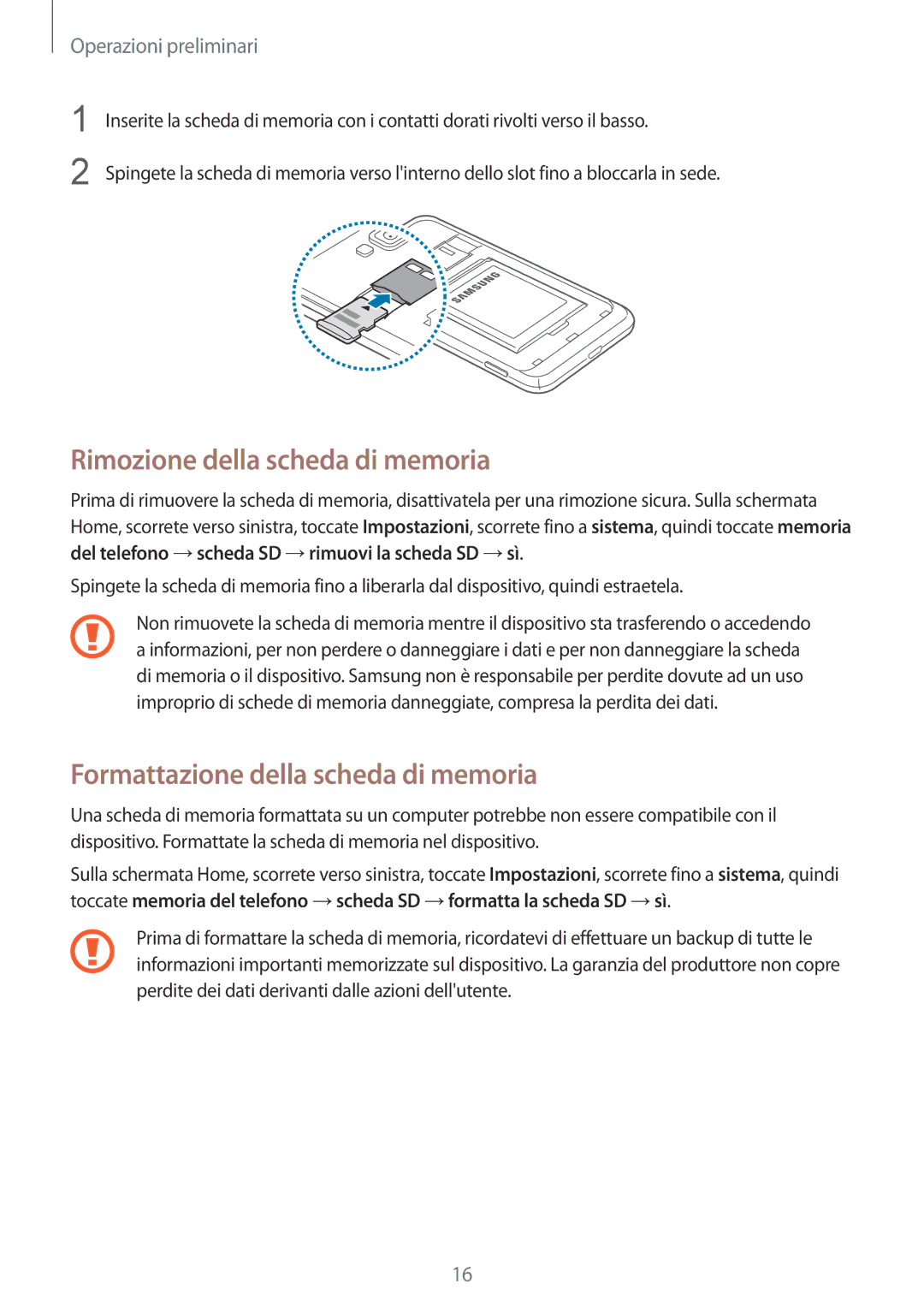 Samsung GT-I8750ALAITV, GT-I8750ALAXEO manual Rimozione della scheda di memoria, Formattazione della scheda di memoria 