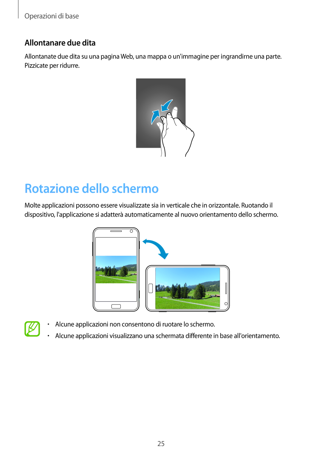 Samsung GT-I8750ALAXEO, GT-I8750ALAITV, GT-I8750ALATIM, GT-I8750ALAHUI manual Rotazione dello schermo, Allontanare due dita 