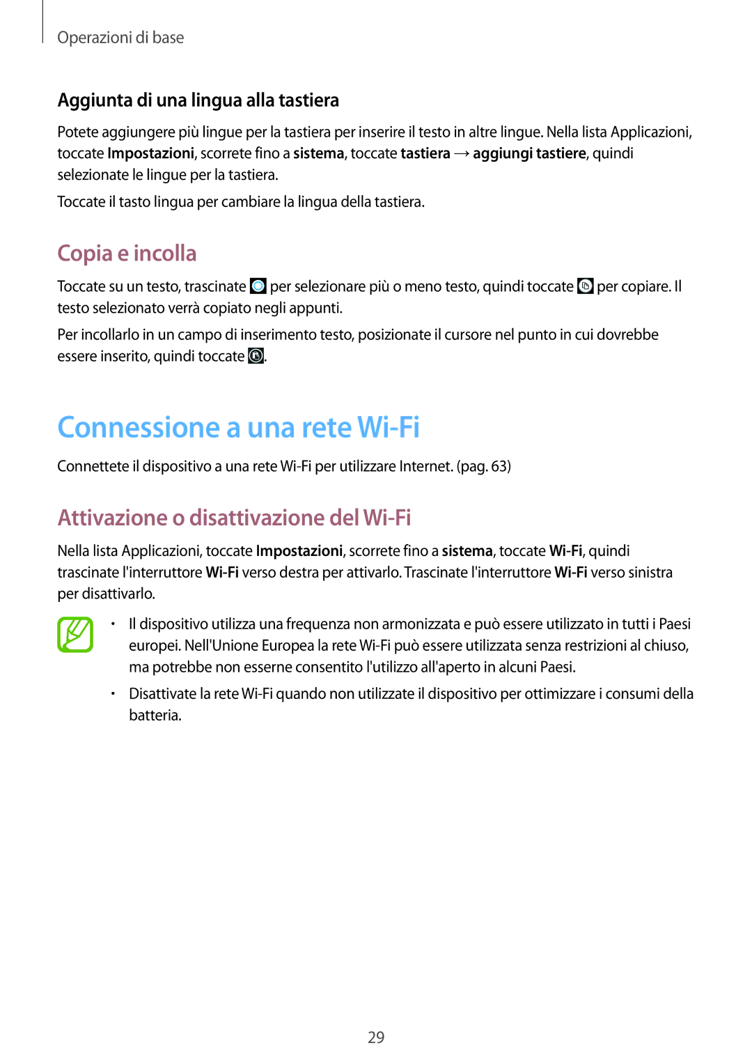 Samsung GT-I8750ALAXEO manual Connessione a una rete Wi-Fi, Copia e incolla, Attivazione o disattivazione del Wi-Fi 