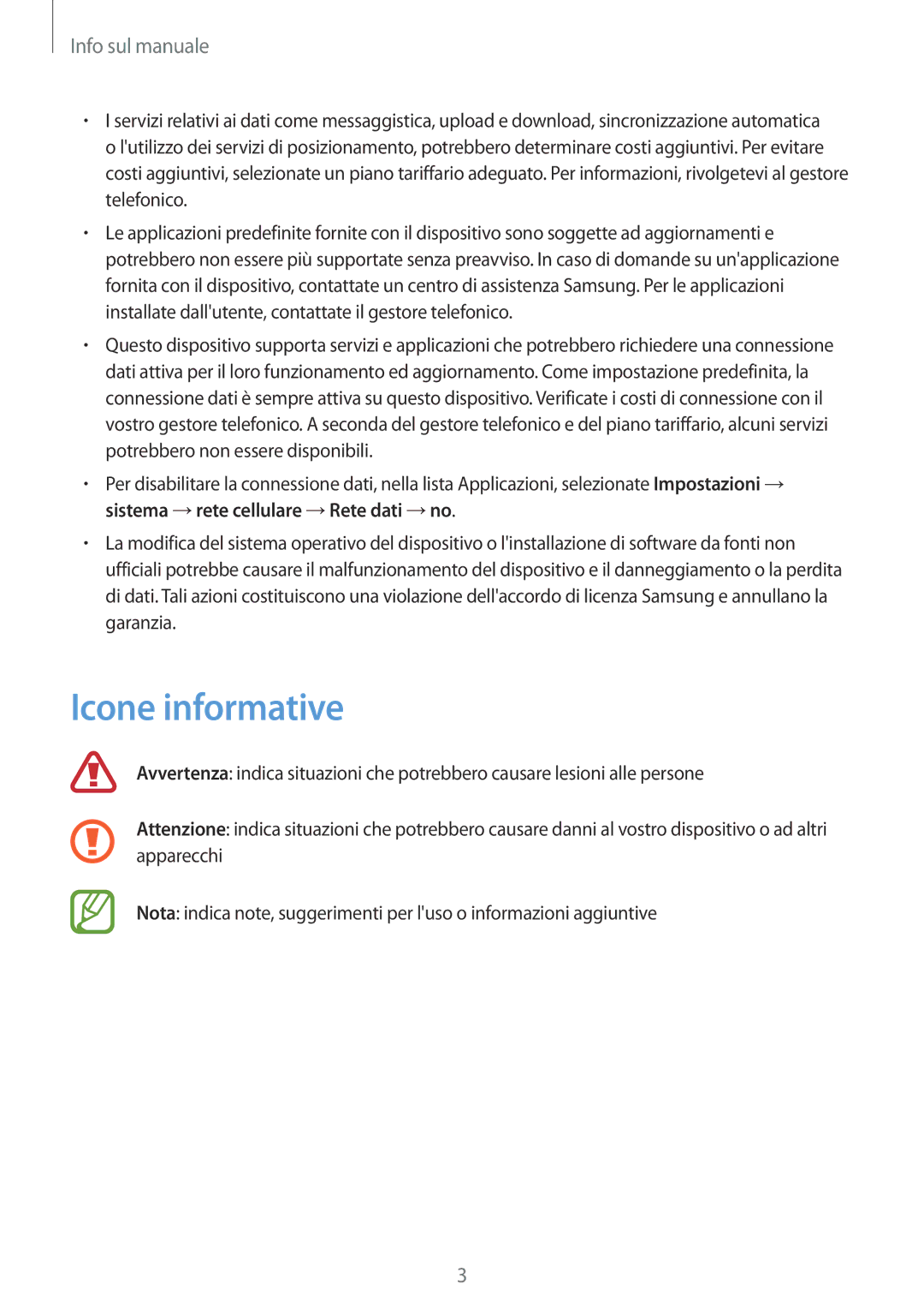 Samsung GT-I8750ALAHUI, GT-I8750ALAITV, GT-I8750ALAXEO, GT-I8750ALATIM Icone informative, Info sul manuale 