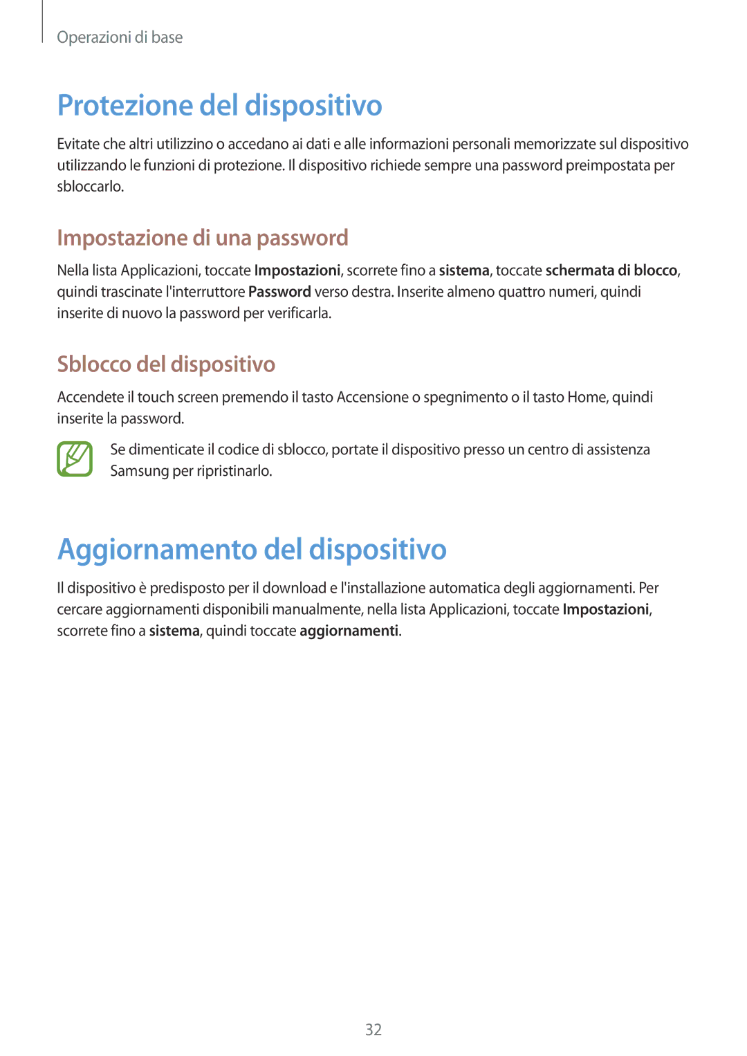 Samsung GT-I8750ALAITV manual Protezione del dispositivo, Aggiornamento del dispositivo, Impostazione di una password 