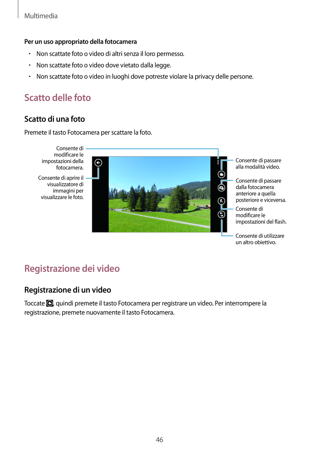 Samsung GT-I8750ALATIM manual Scatto delle foto, Registrazione dei video, Scatto di una foto, Registrazione di un video 