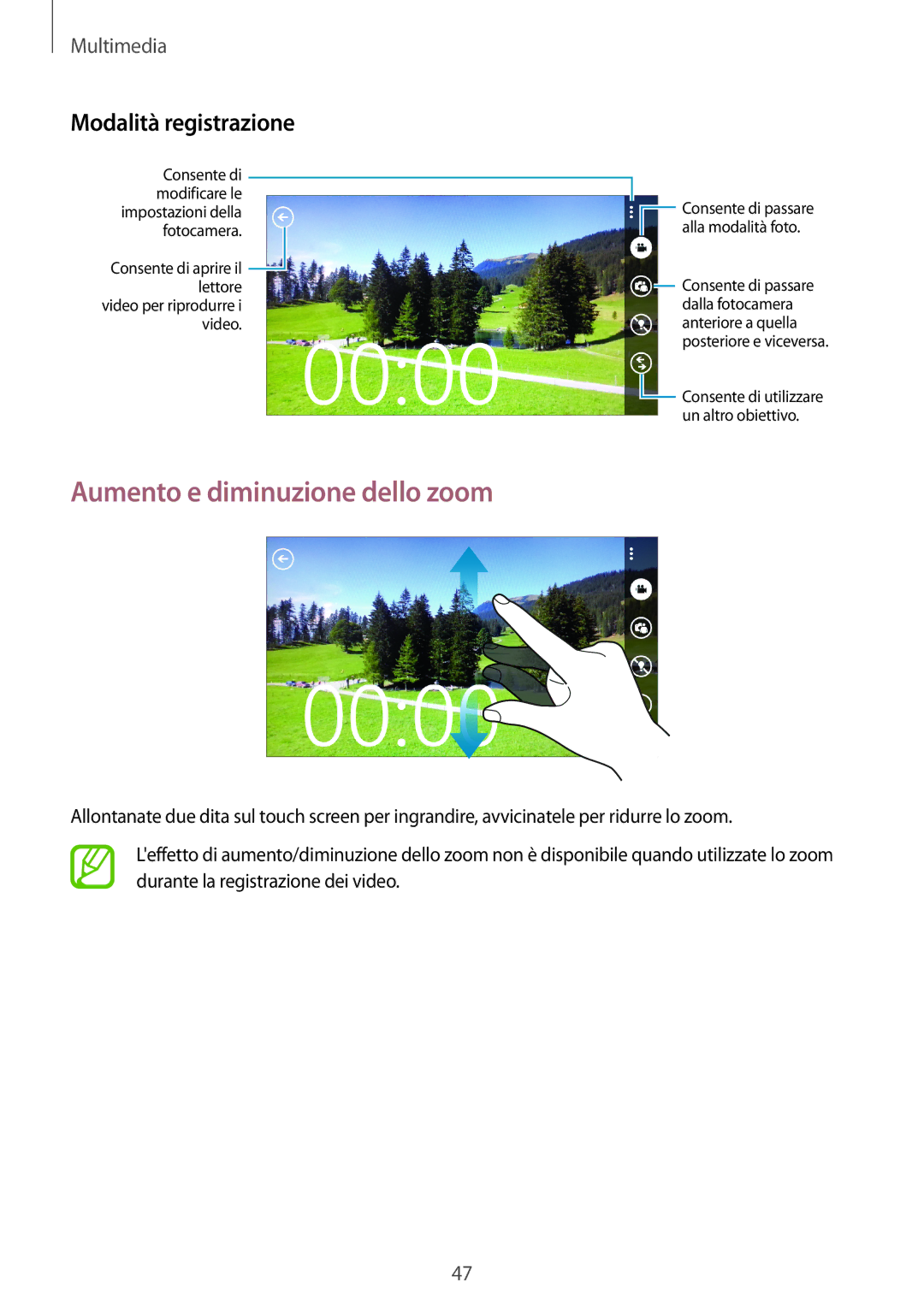 Samsung GT-I8750ALAHUI, GT-I8750ALAITV, GT-I8750ALAXEO manual Aumento e diminuzione dello zoom, Modalità registrazione 