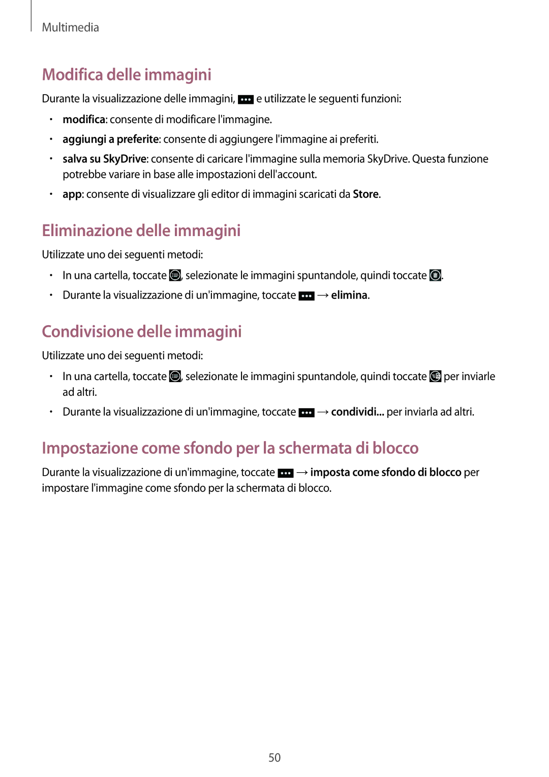 Samsung GT-I8750ALATIM, GT-I8750ALAITV Modifica delle immagini, Eliminazione delle immagini, Condivisione delle immagini 